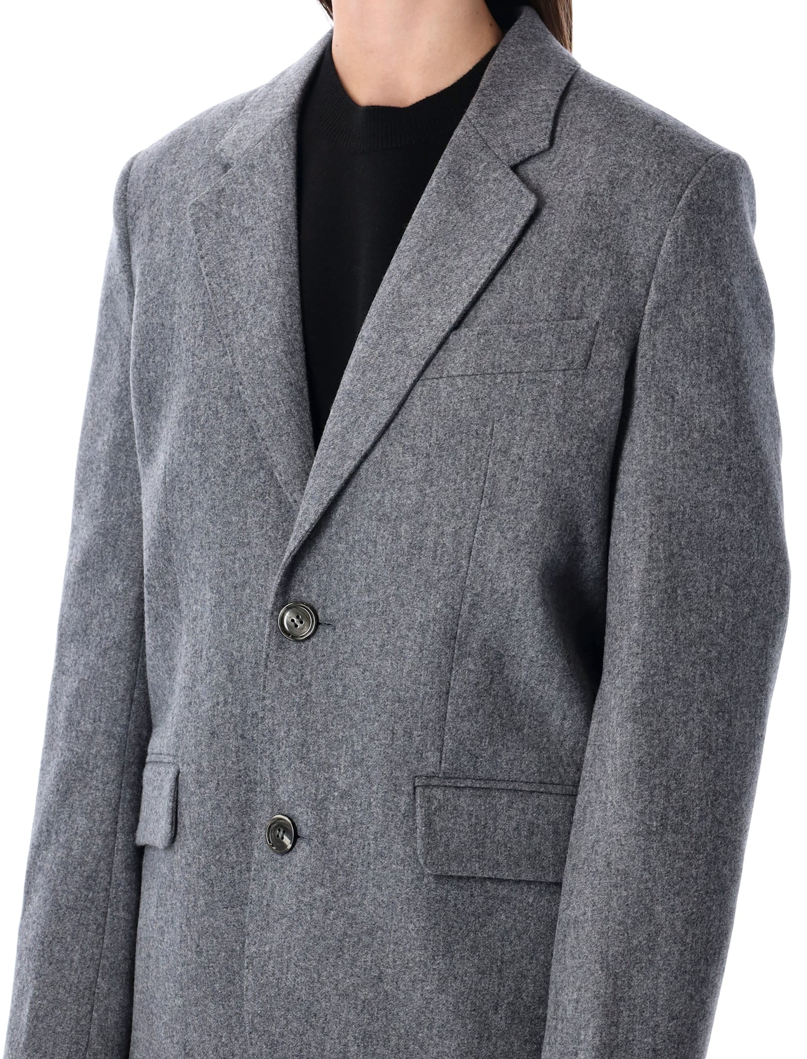 Ami Alexandre Mattiussi Grey Wool Flannel Loose-fit Single-breasted Jacket In Gray