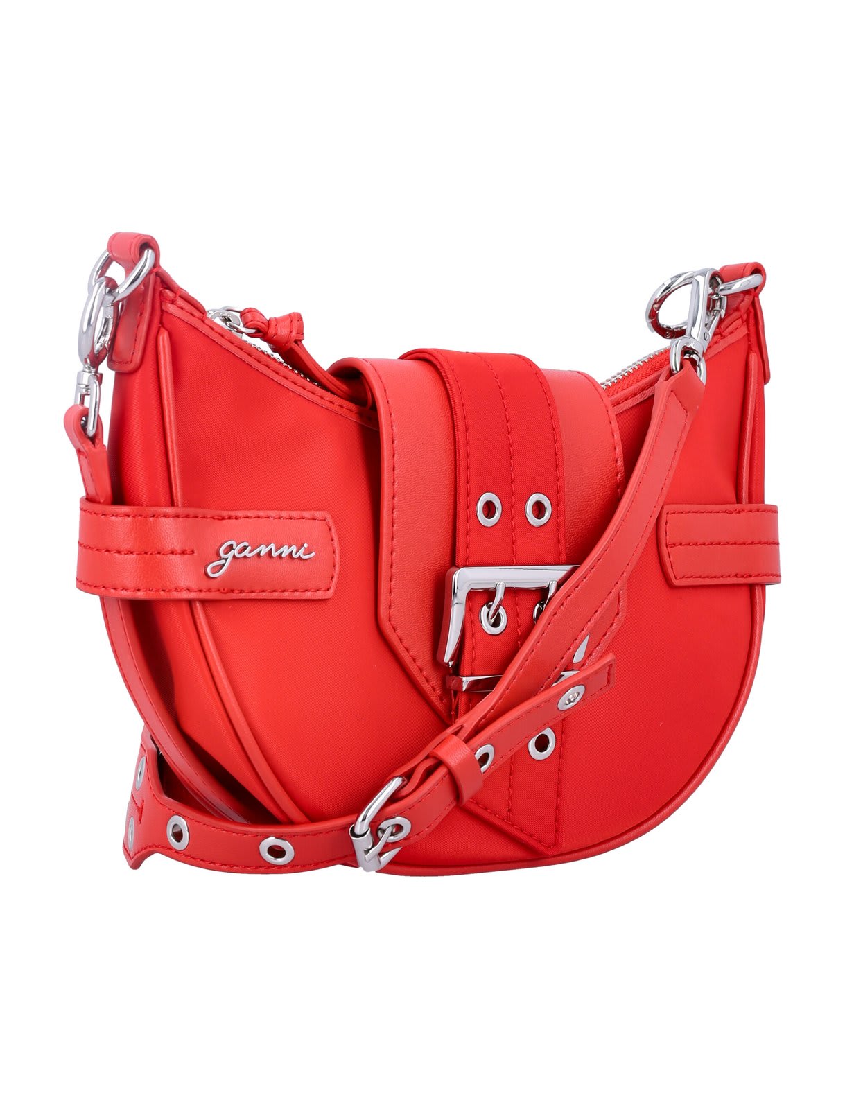 Shop Ganni Buckle-detailed Small Crossbody Bag In Racing Red