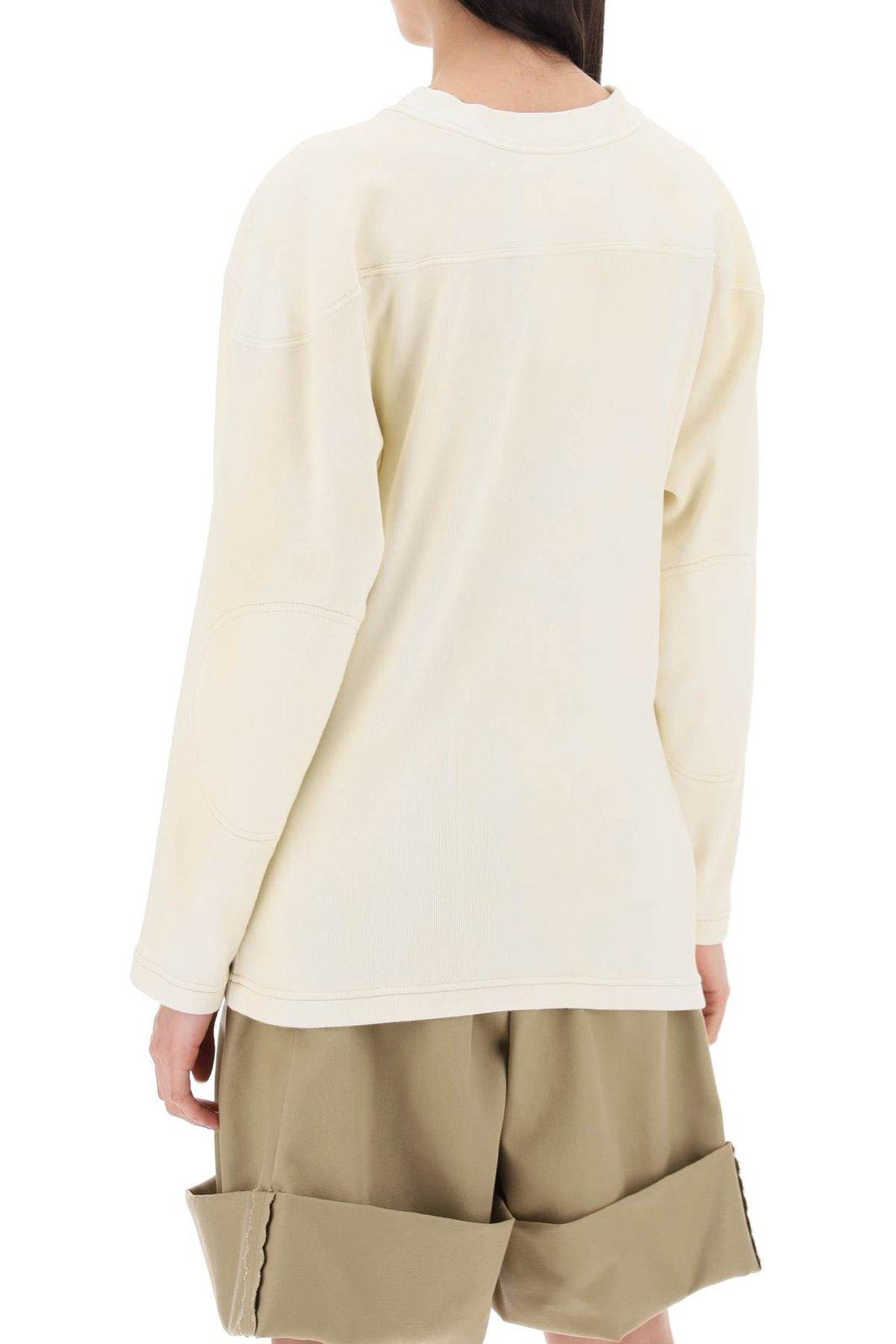 Shop Maison Margiela Long-sleeved Crewneck Sweatshirt In Off White