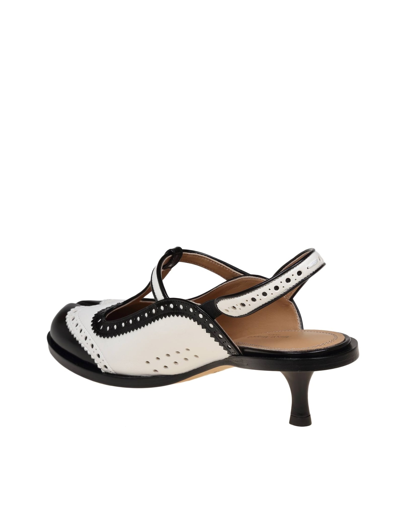 Shop Maison Margiela Slingback Bourgeoise In Color White/black Leather In Ivory/black
