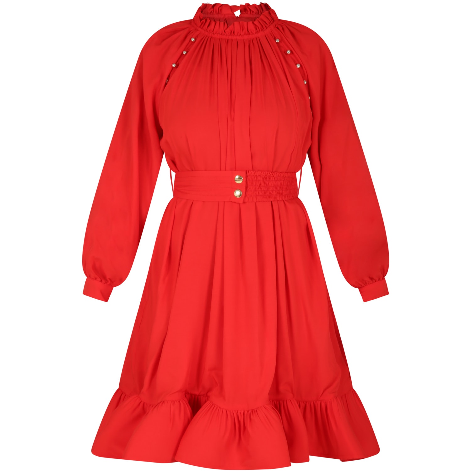 Loredana Red Dress For Girl With Pom-pom | Coshio Online Shop