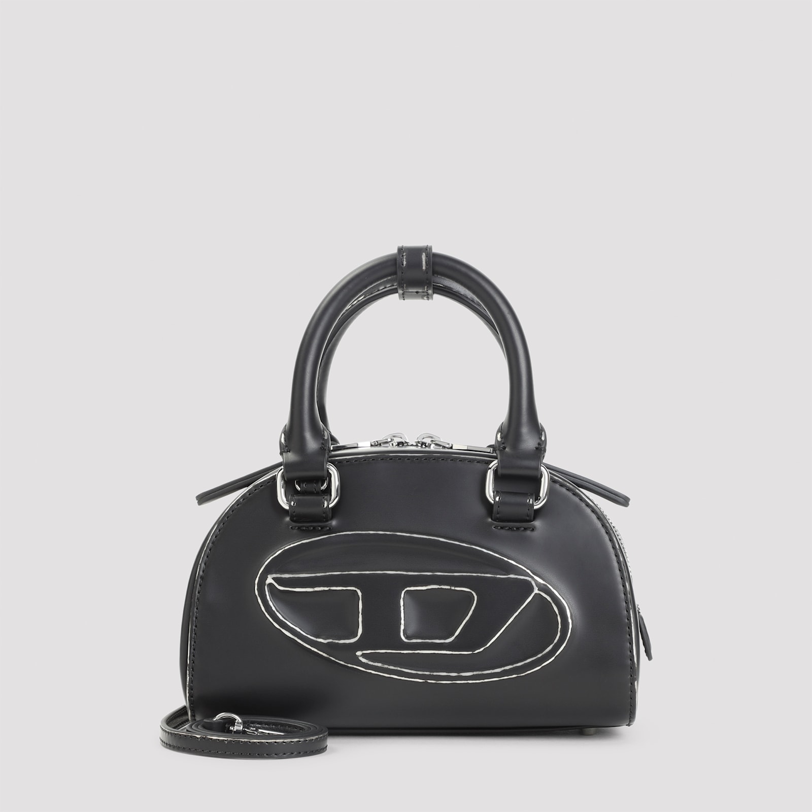 Diesel Women Black 1dr Dome Crossbody Mini Bowling Bag In Black