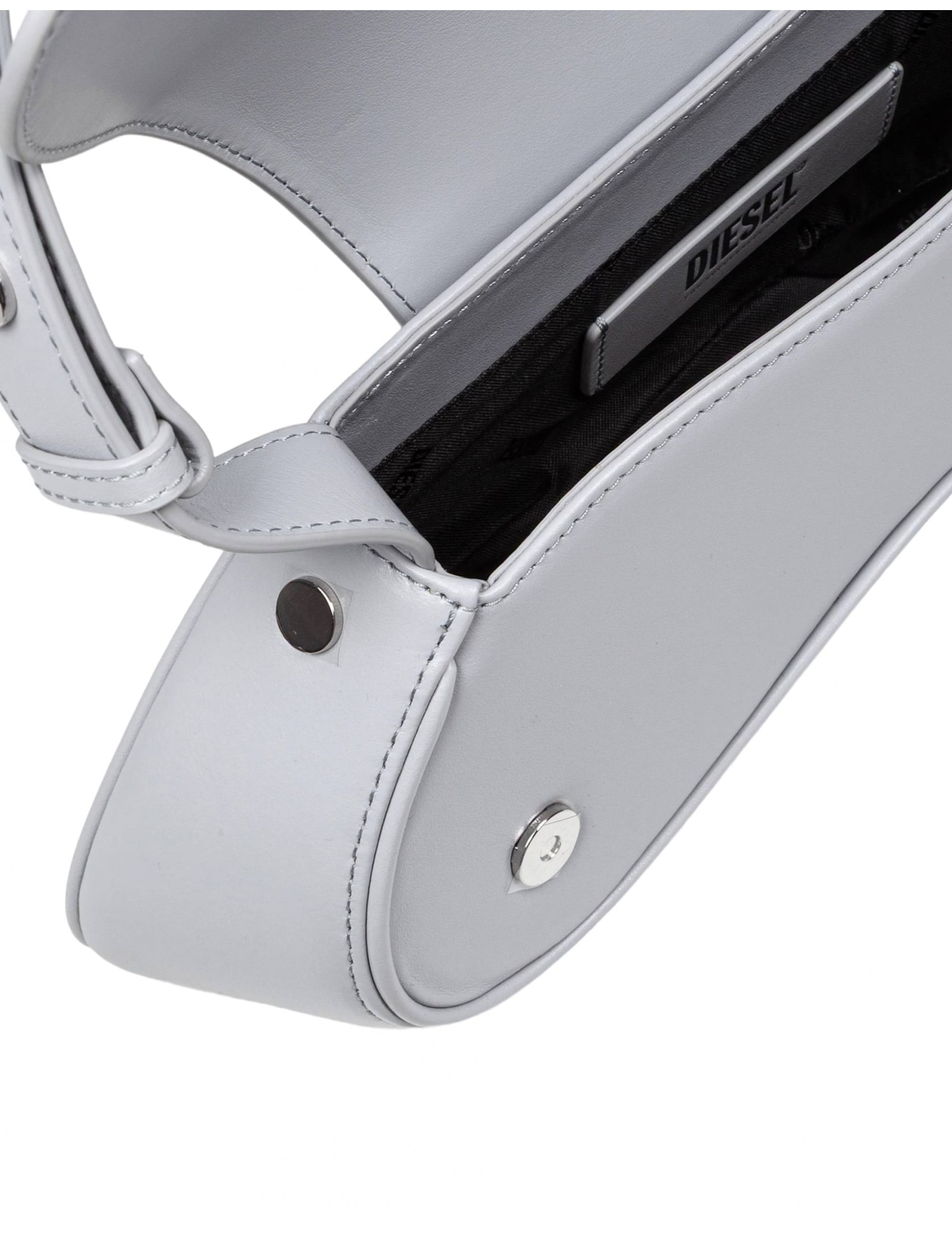 Diesel Play Leather Shoulder Bag Grey In Gray
