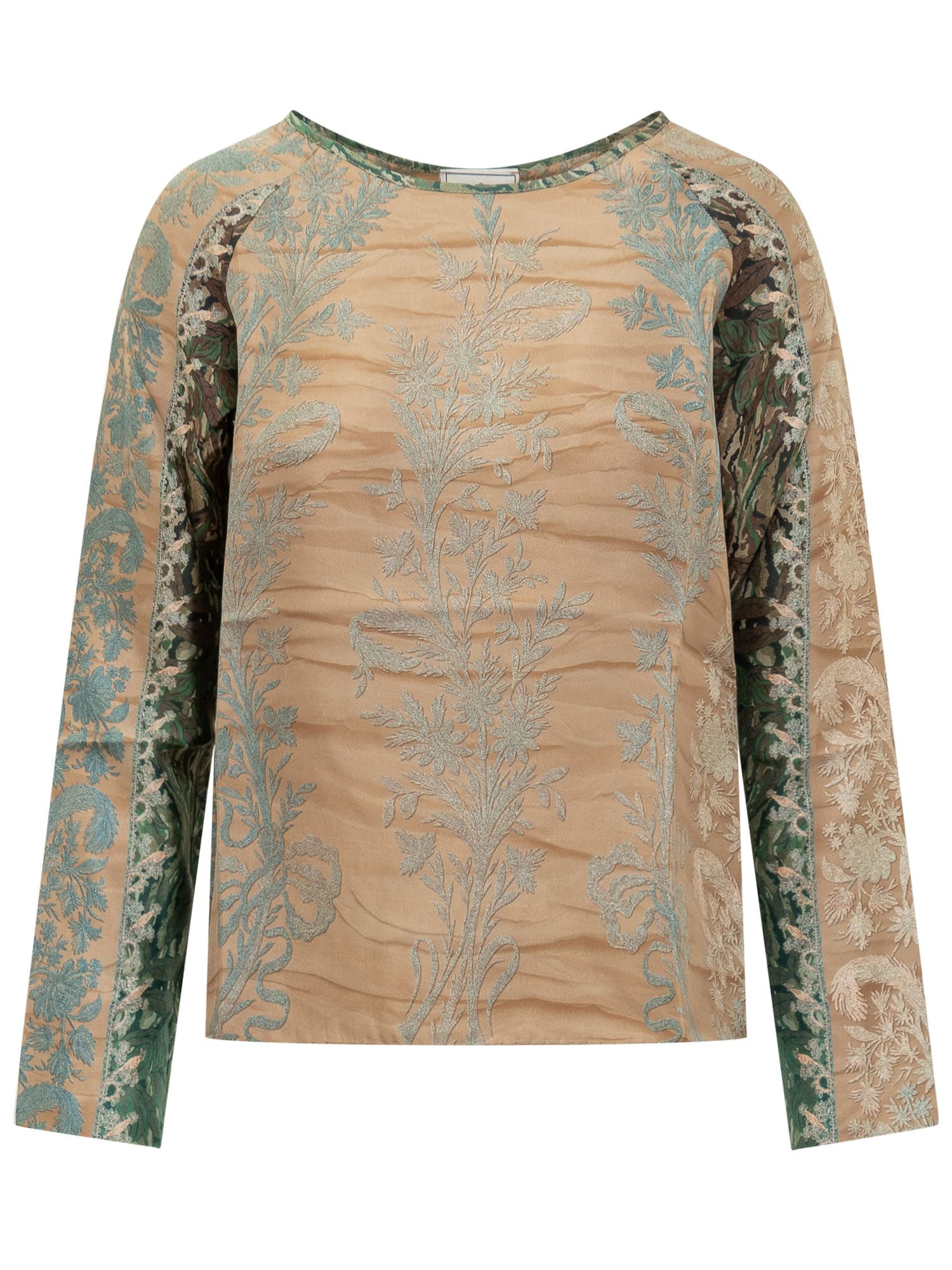 Shop Pierre-louis Mascia Silk Blouse With Floral Pattern In Cipria Azzurro
