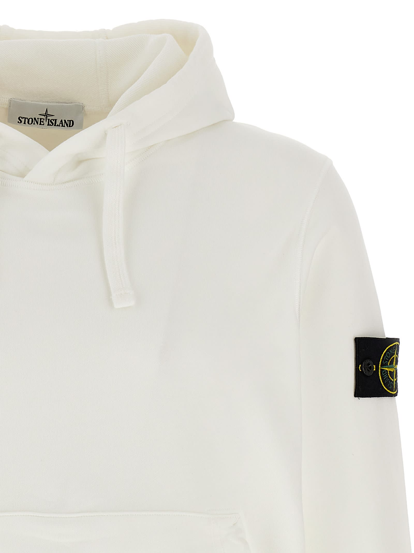 Stone Island Organic Cotton Hoodie In Bianco