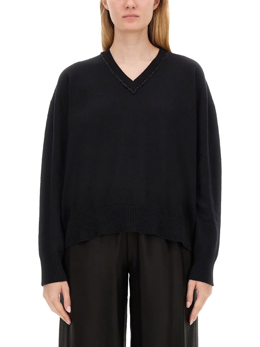 Shop Fabiana Filippi V-neck Sweater In Black