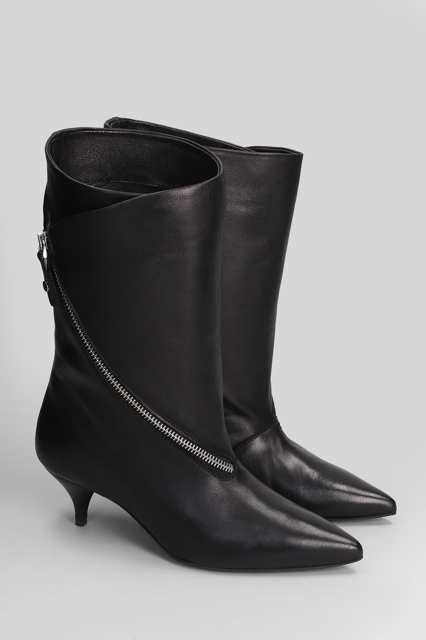 Alchimia High Heels Ankle Boots In Black Leather In Black