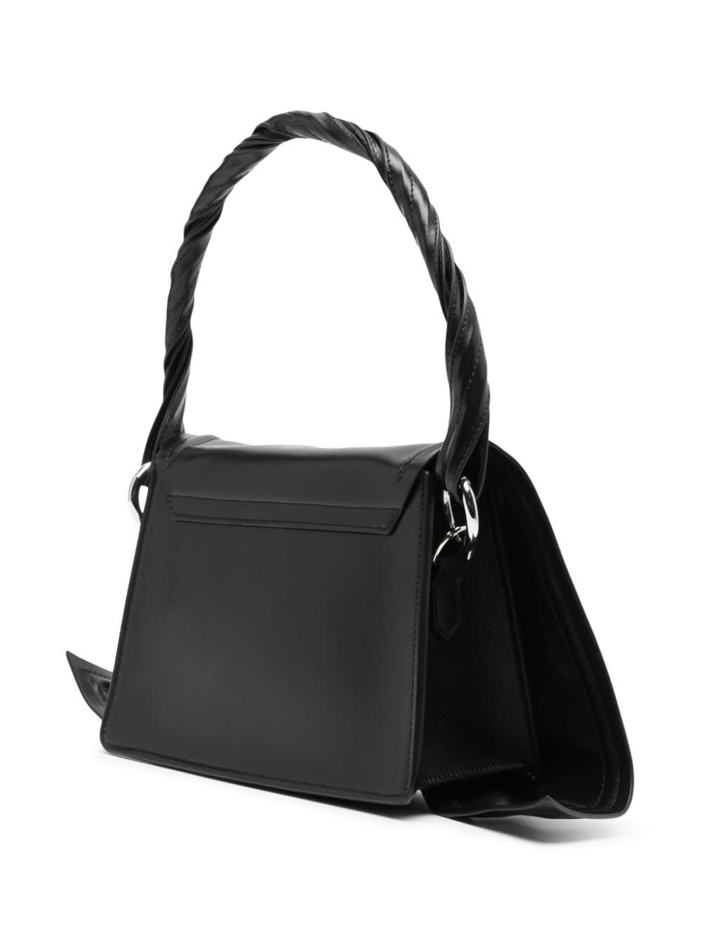 Y/project Black Leather Twisted Handle Handbag With Adjustable Strap In Black