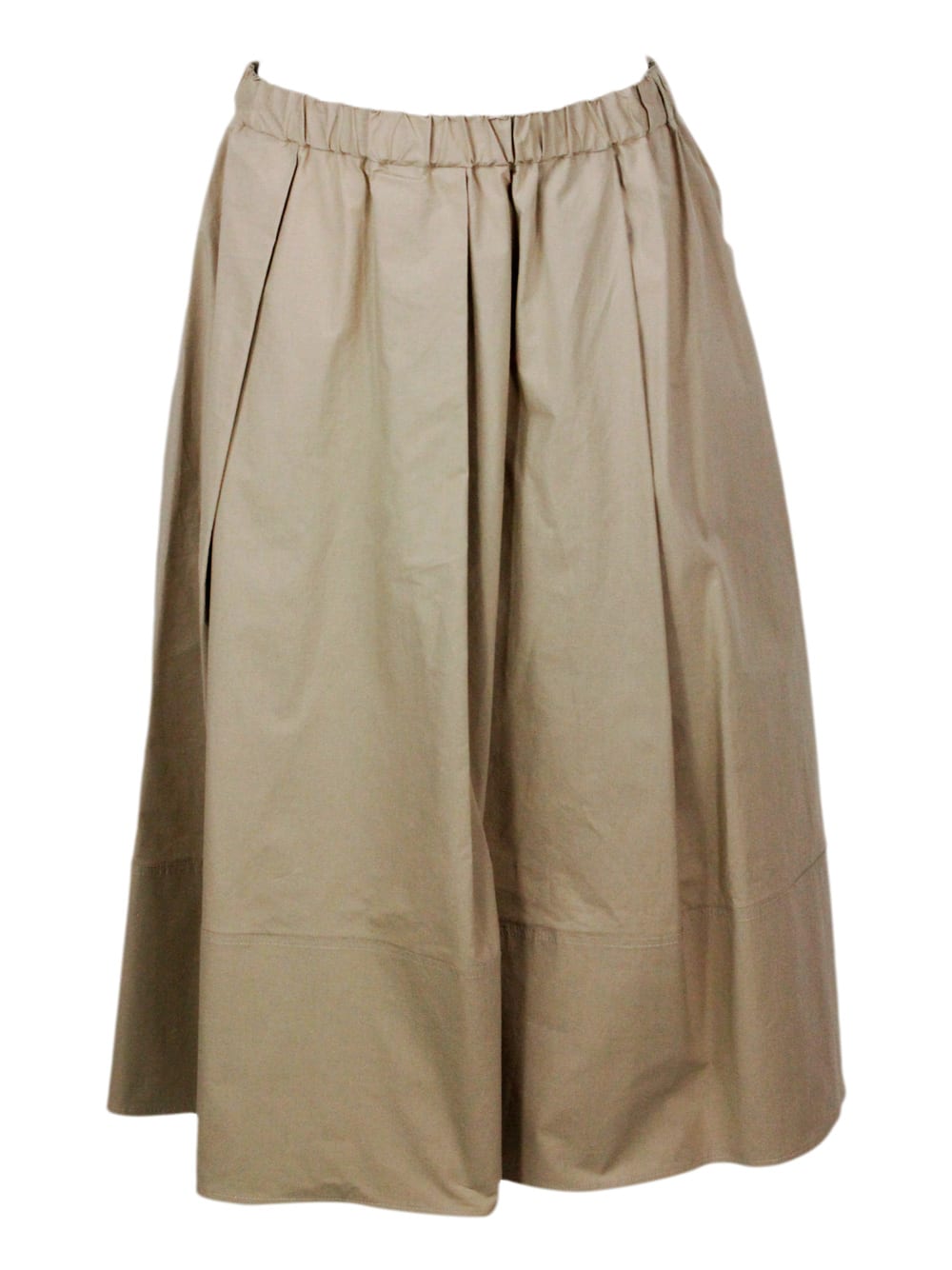 Shop Antonelli Long Skirt With Elastic Waist And Welt Pockets With Pleats Made Of Stretch Cotton In Beige