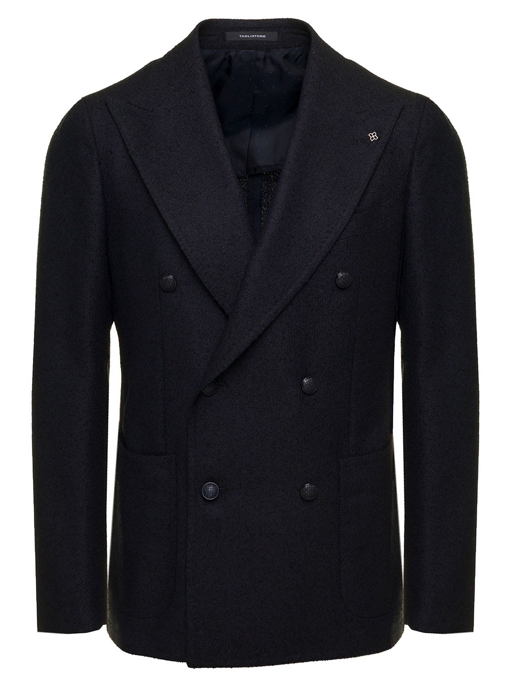 Black Double-breasted Jacket In Wool Man Tagliatore