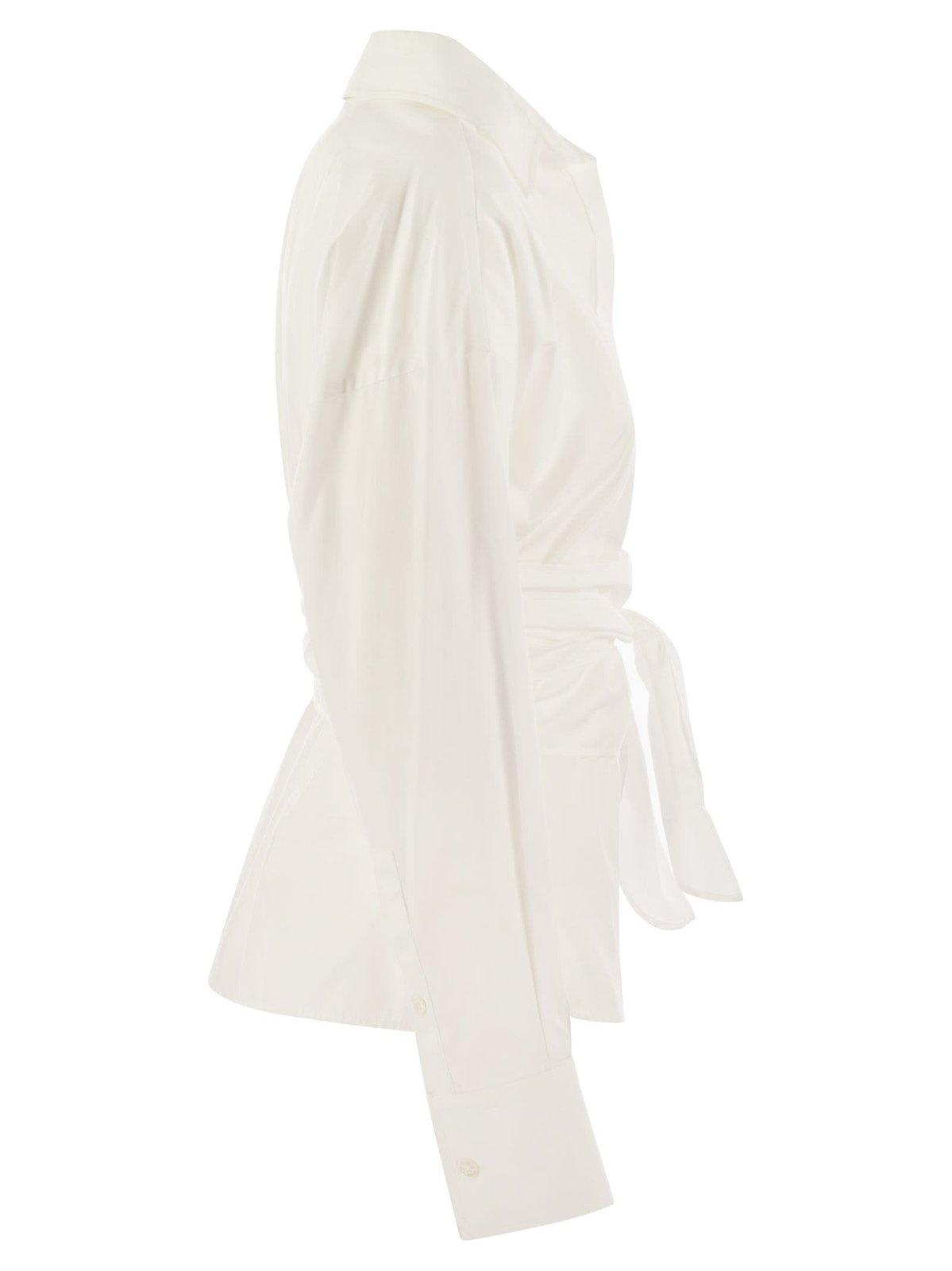 Shop Weekend Max Mara Buttoned Belted Top In Bianco