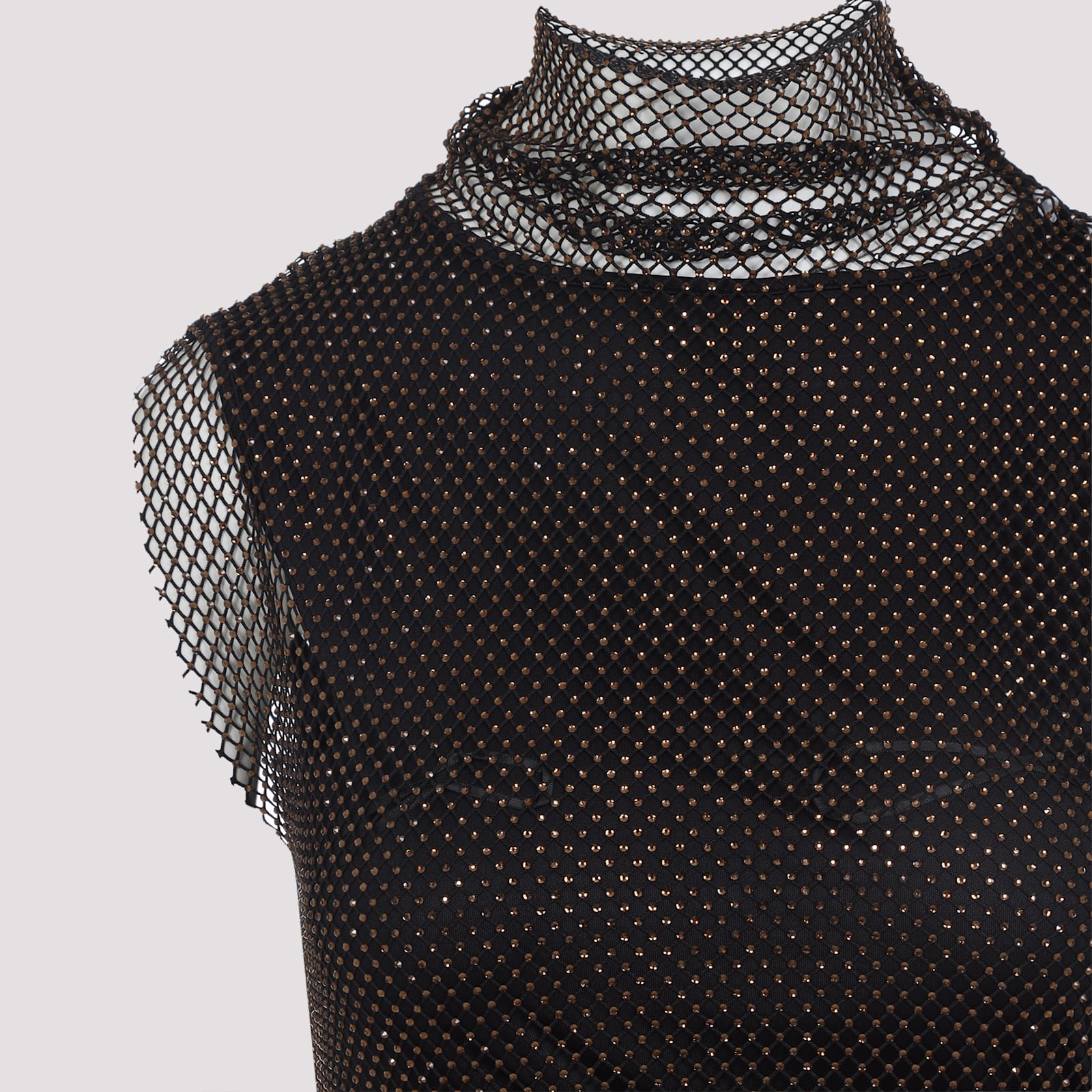 Sportmax Fitted Mini Dress With Textured Mesh Overlay In Black