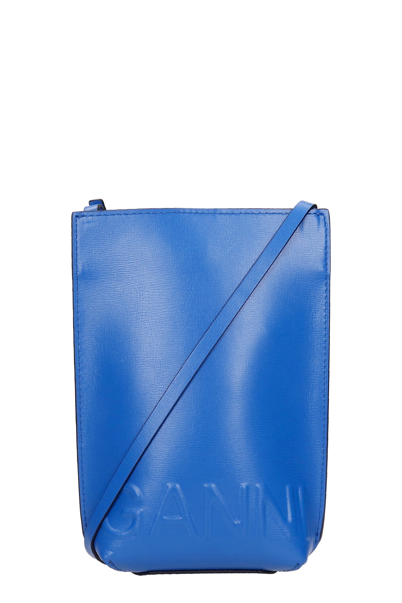 Ganni Shoulder Bag In Blue Leather