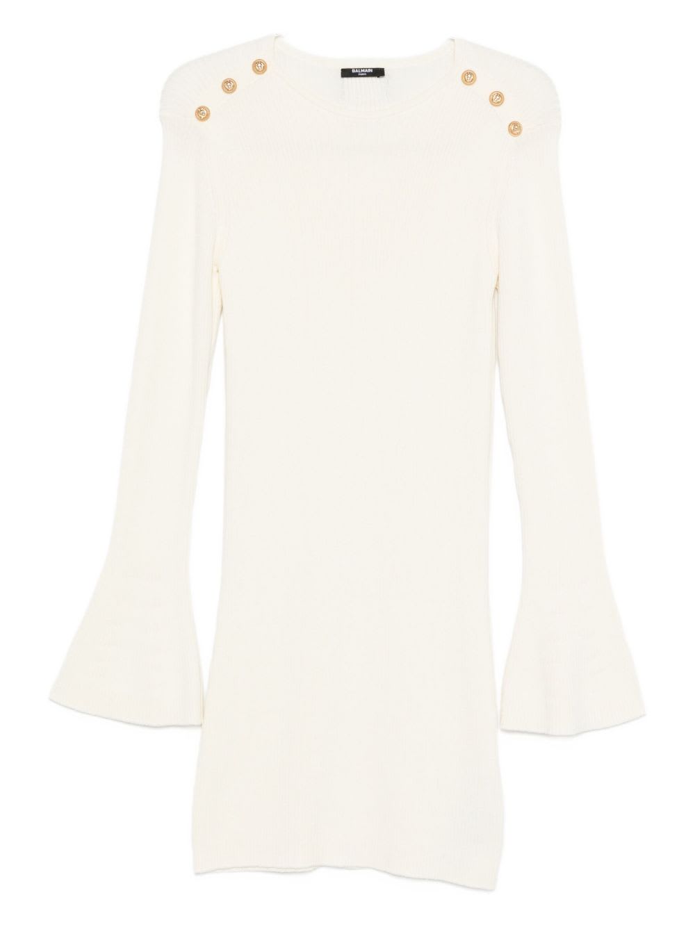 Balmain Kids Dress With Bell Sleeves And Buttons In Neutral