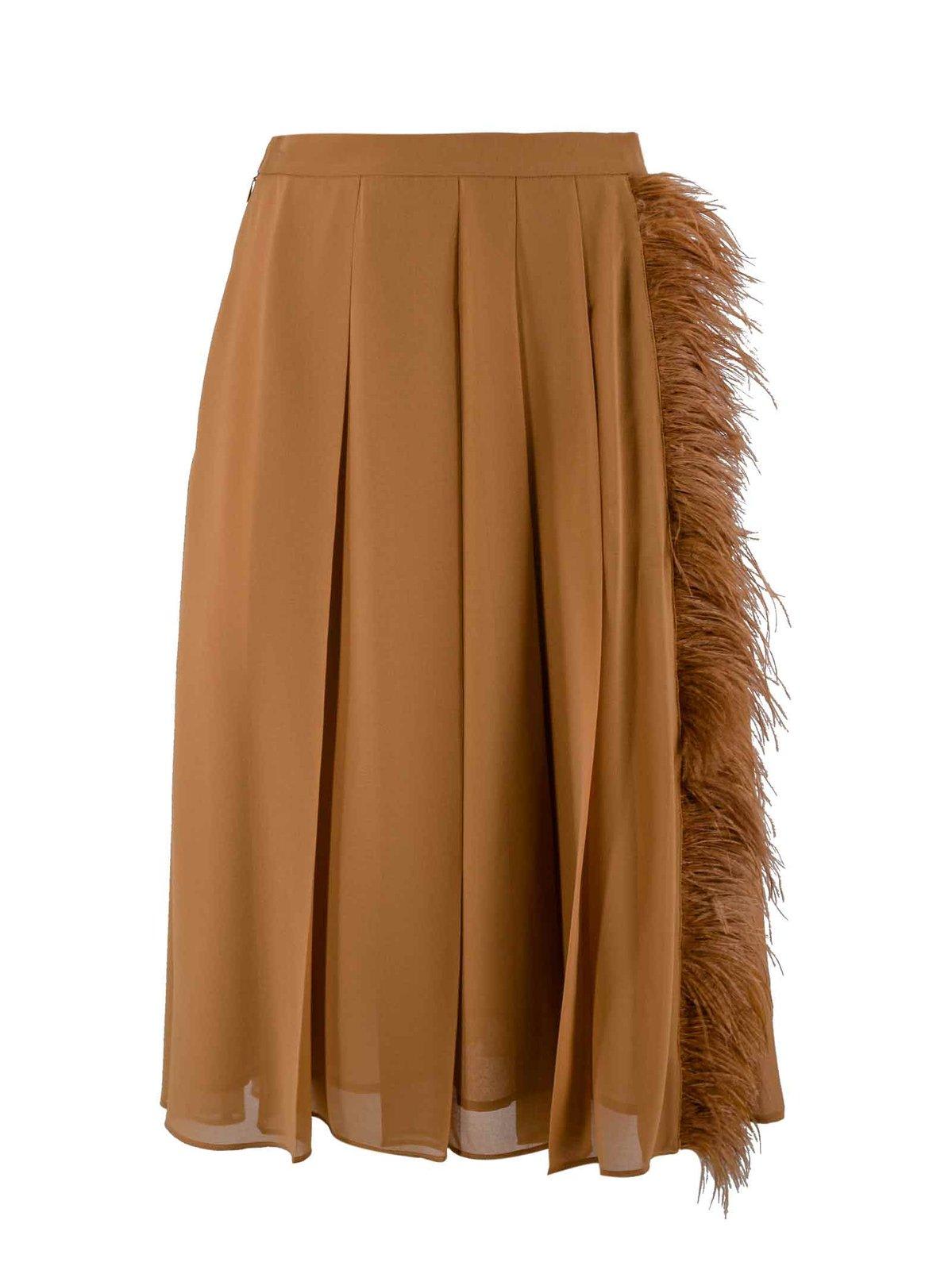 Max Mara Studio Feather-embellished Pleated Skirt