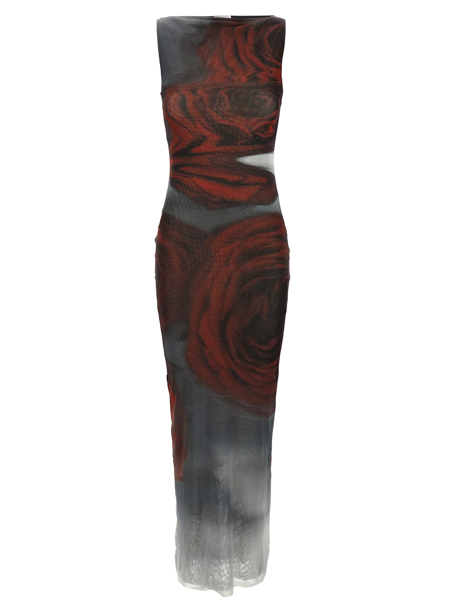 Jean Paul Gaultier The Long Red Blurry Tulle Maxi Dress In Multi