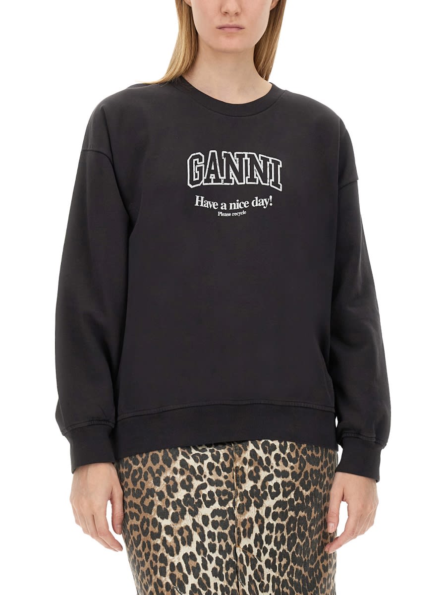 Shop Ganni Sweatshirt With Logo In Black