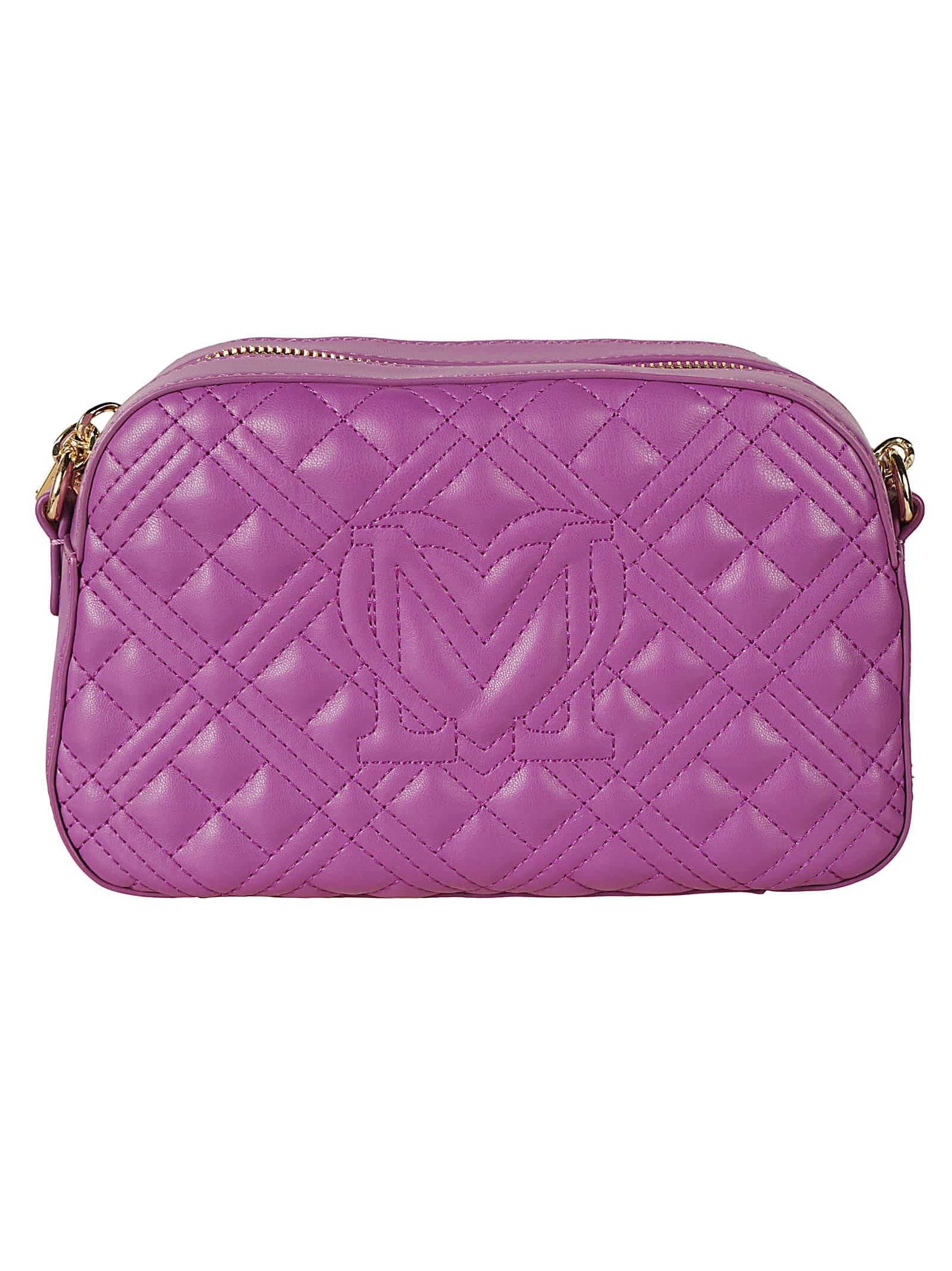 Shop Love Moschino Top Zip Quilted Chain Shoulder Bag In Purple