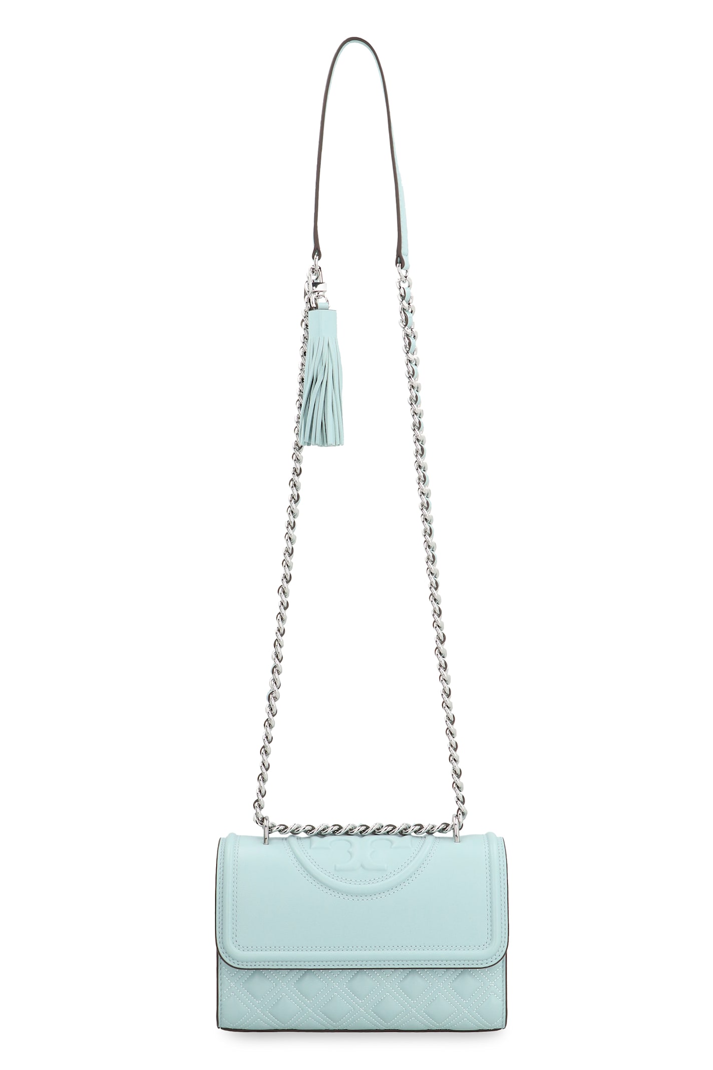 Tory Burch Fleming Quilted Leather Shoulder Bag In Light Blue