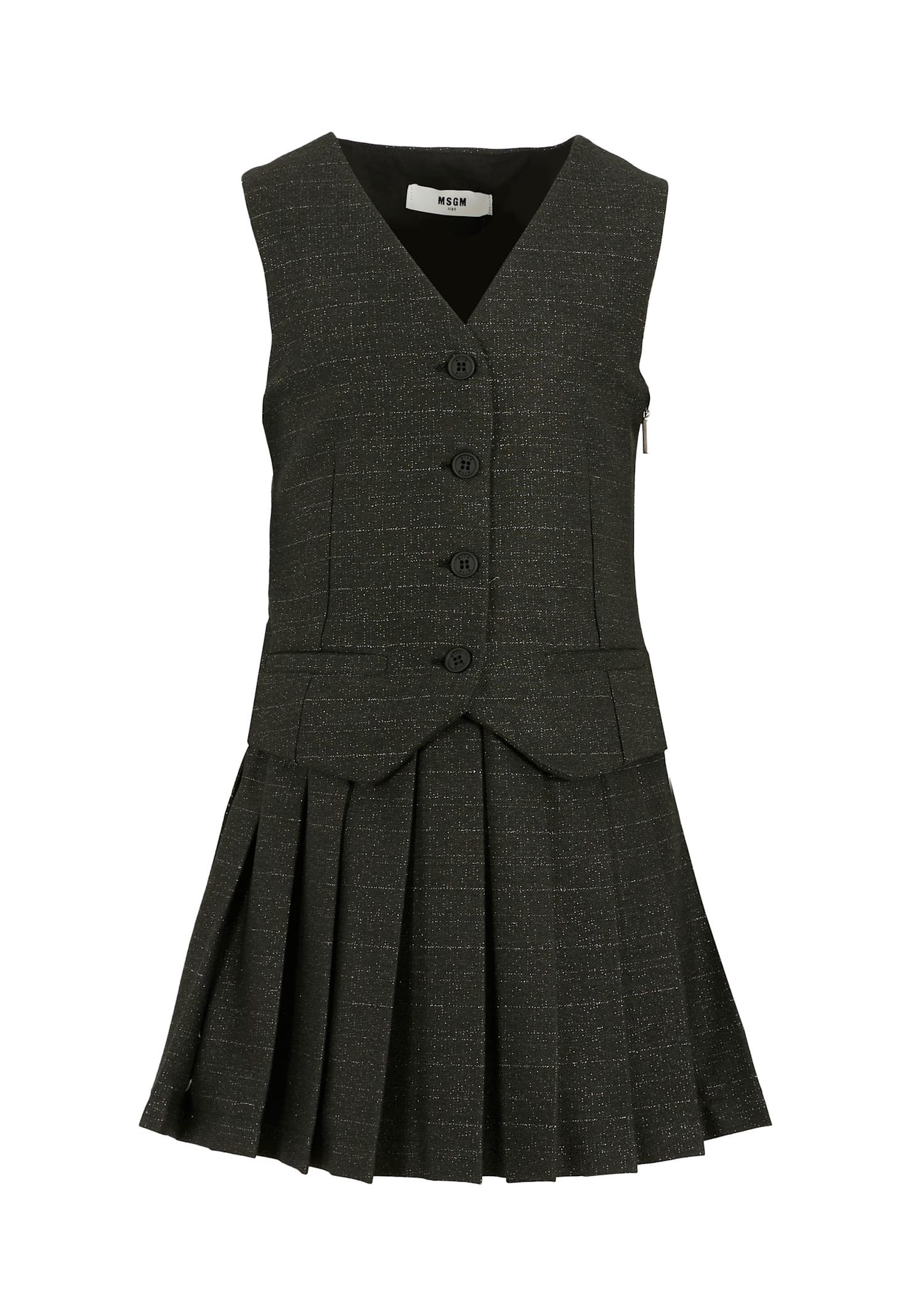 Msgm Black Dress For Girl With Logo Patch In Black