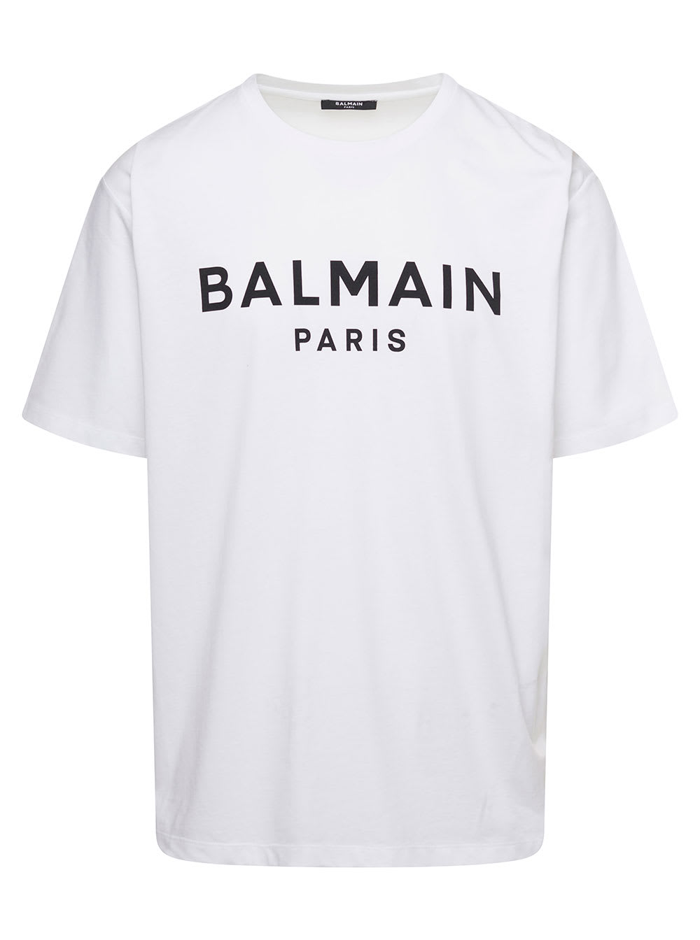 Shop Balmain White Crewneck T-shirt With Contrasting Logo Lettering Print In Cotton Man