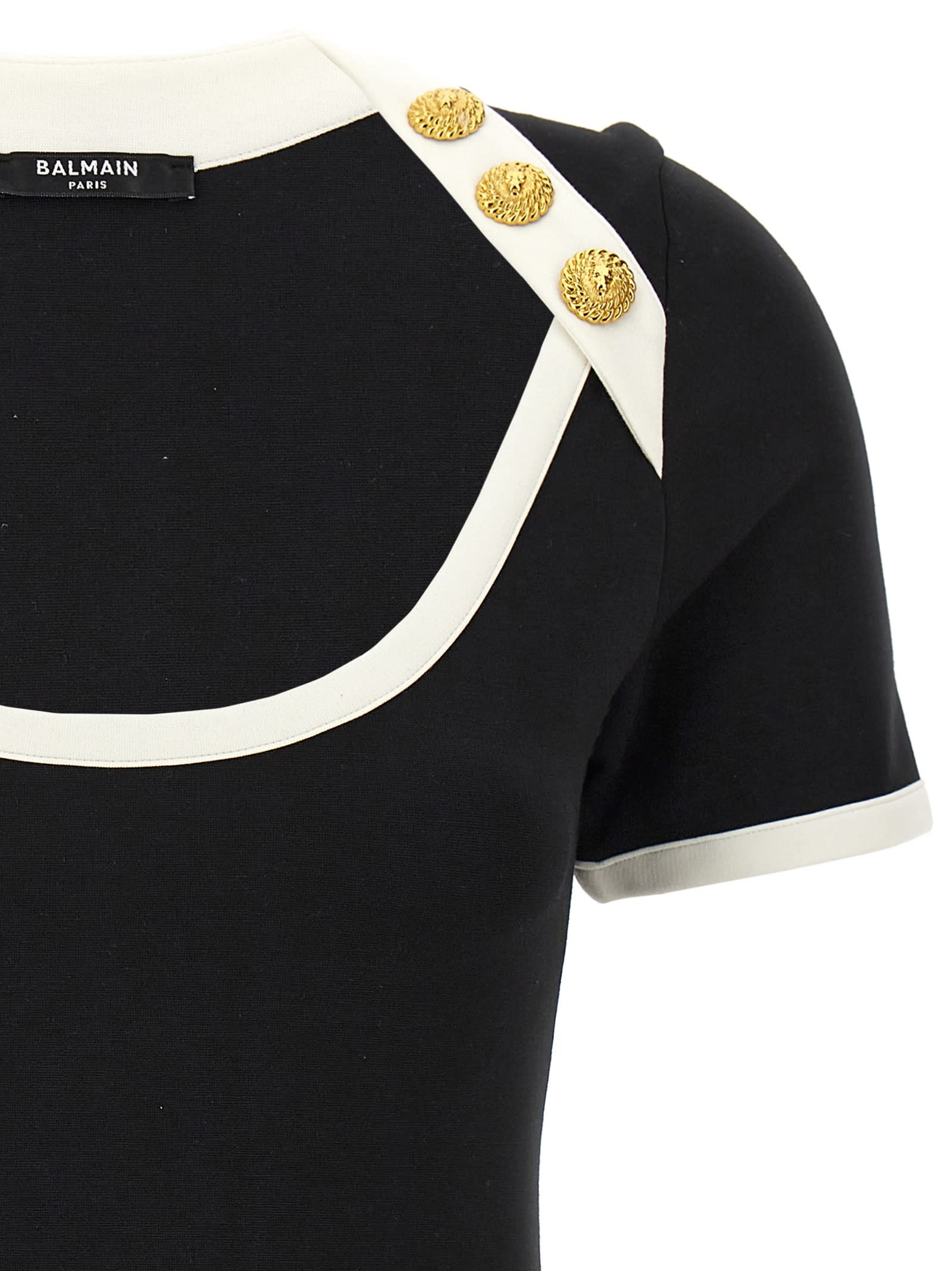 Shop Balmain Logo Buttons T-shirt In Nero/bianco