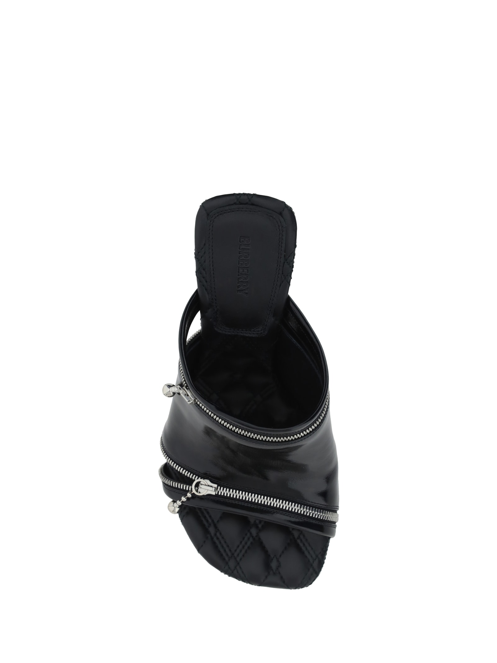 Shop Burberry Peep Black Leather Sandals
