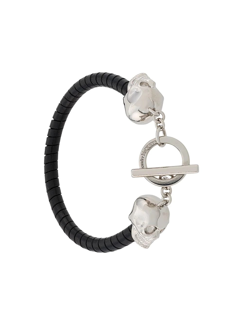 Shop Alexander Mcqueen Black And Silver Skull Bracelet With T-bar Closure
