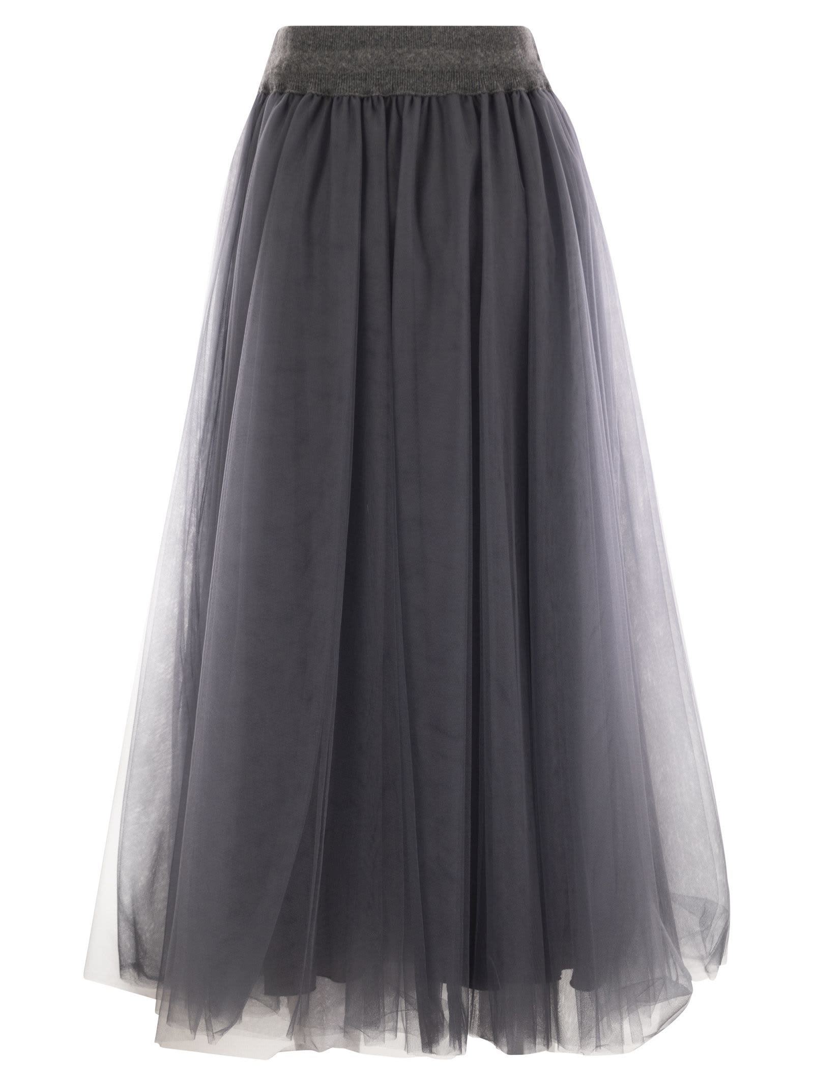 Fabiana Filippi Tulle Midi Skirt In Gray