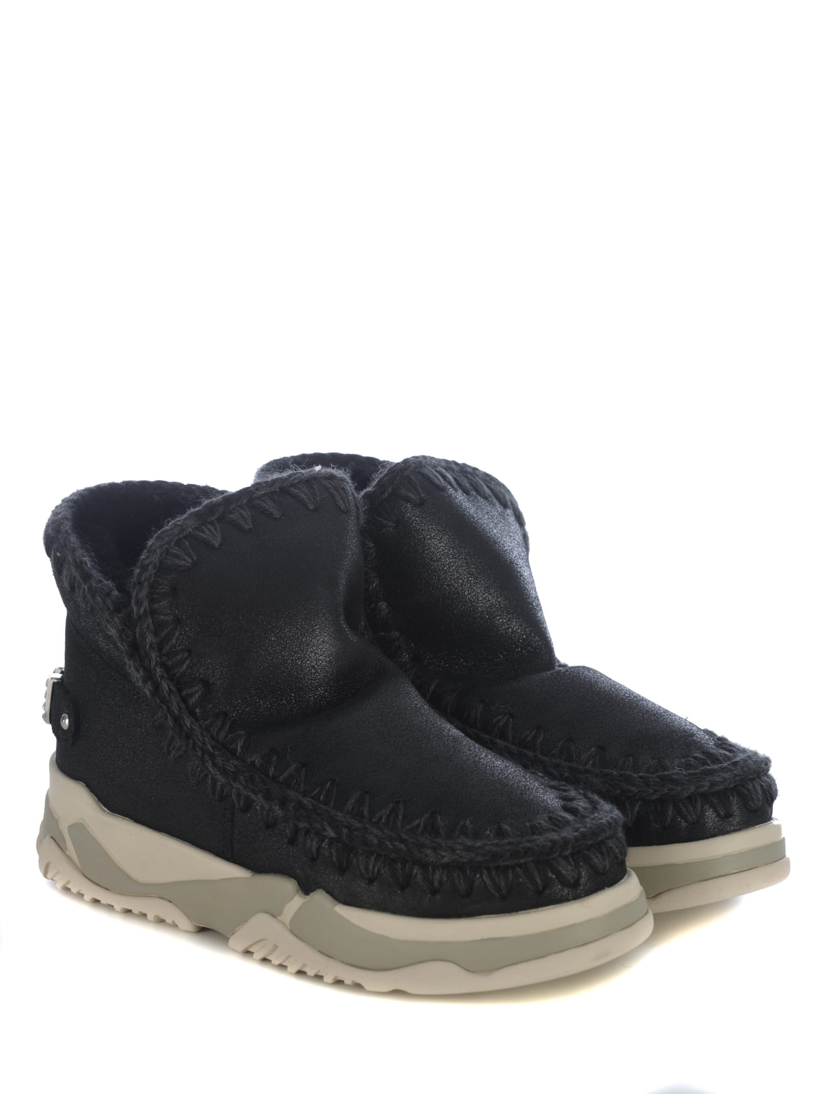 Shop Mou Ankle Boots  Trainer Big Logo Made Of Leather In Black