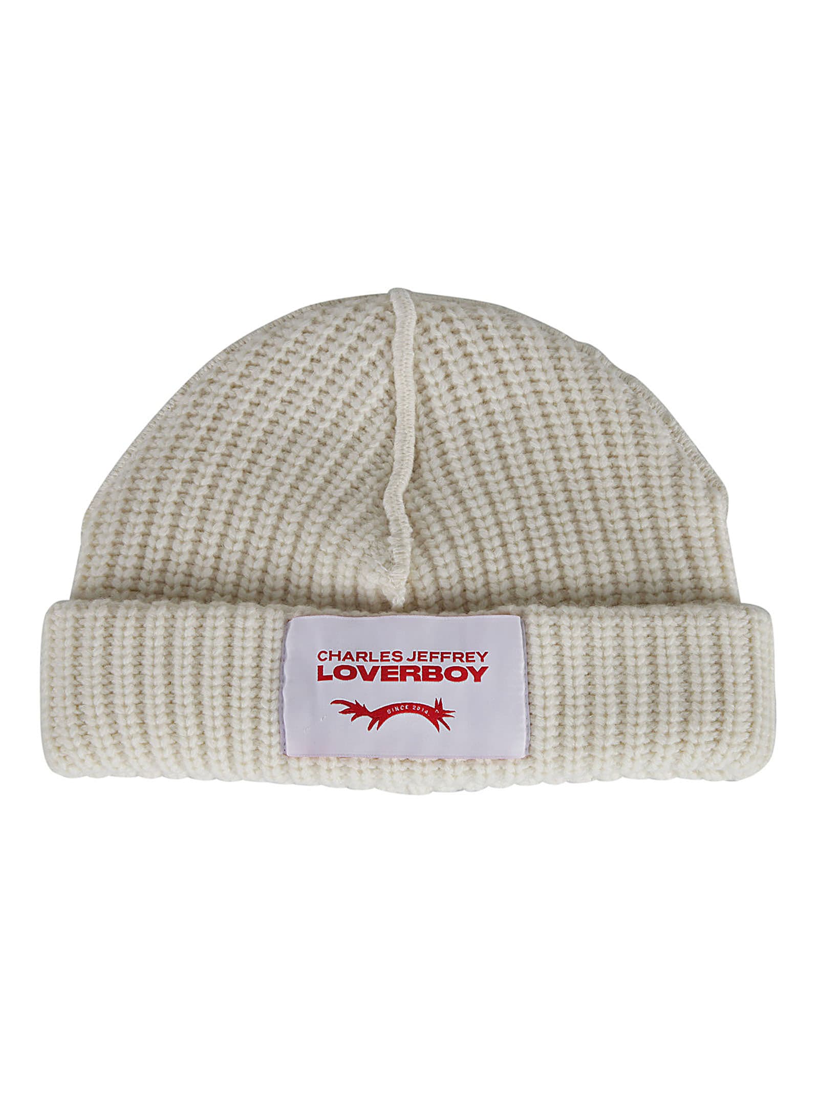 Shop Charles Jeffrey Loverboy Logo Patched Knitted Beanie In White