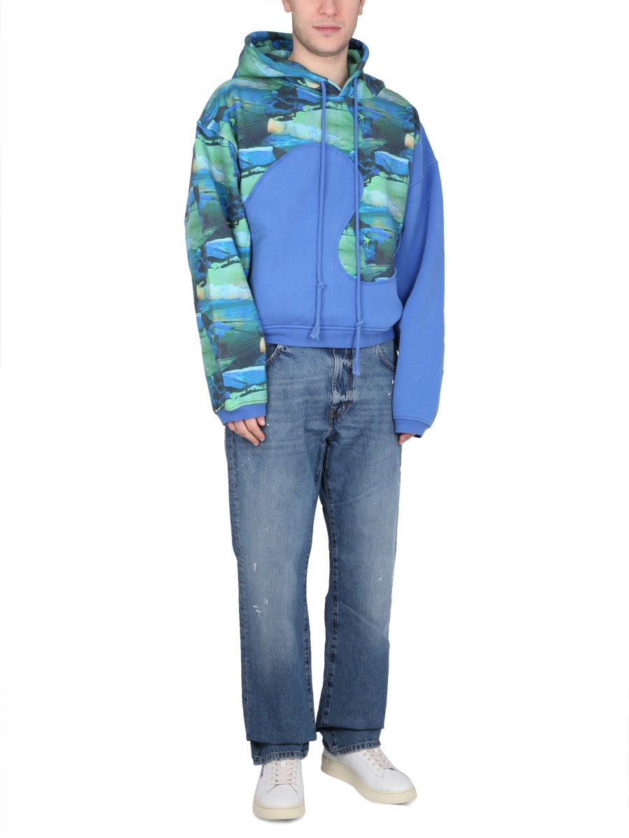 Erl Hooded Sweatshirt Abstract Print In Green