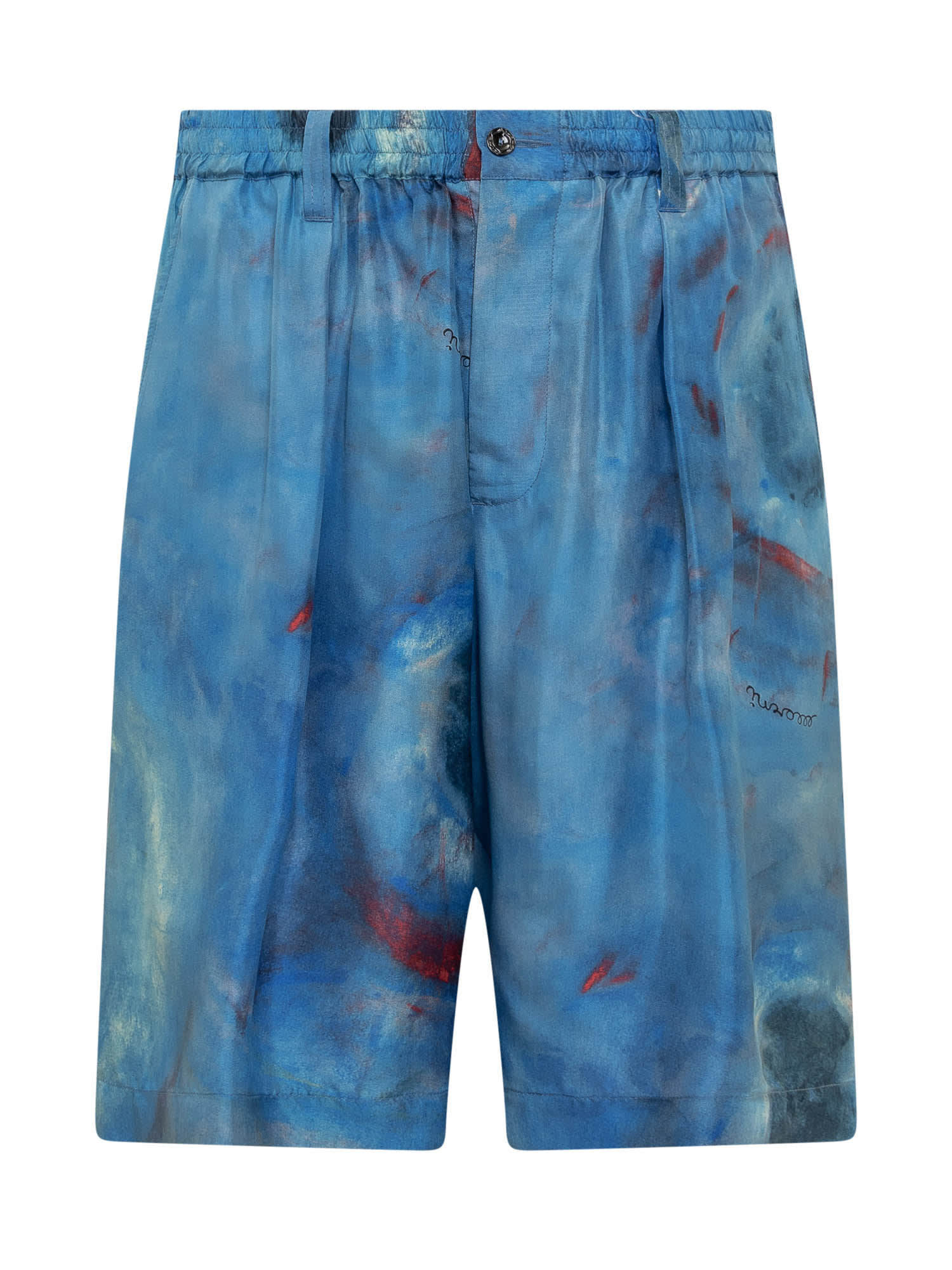 Marni Shorts Aus Seide Mit Malerei-print In Azzurro