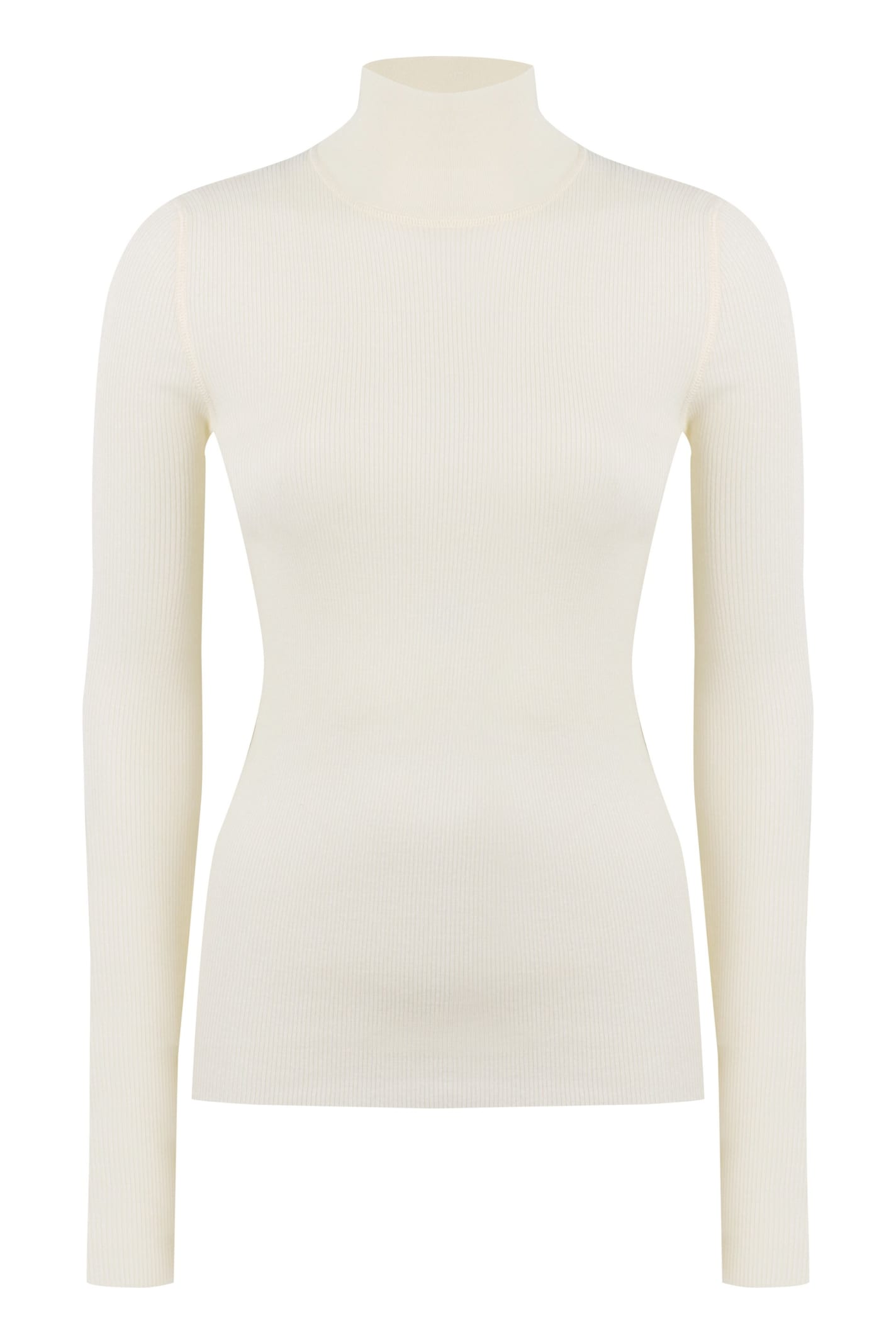 Bottega Veneta Womens Chalk High-neck Slim-fit Cotton-blend Top In Ivory