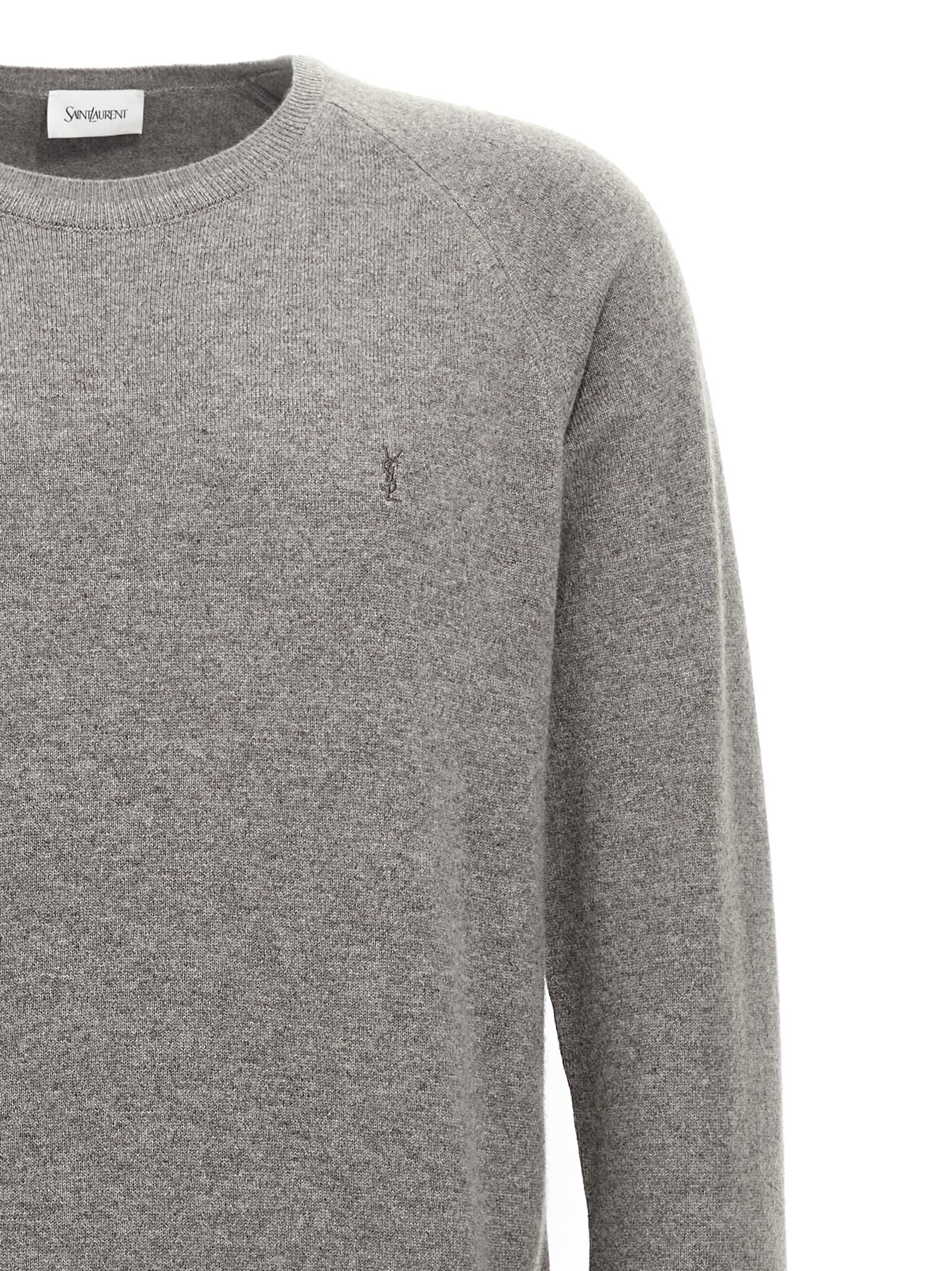 Shop Saint Laurent Logo Embroidery Sweater In Gray