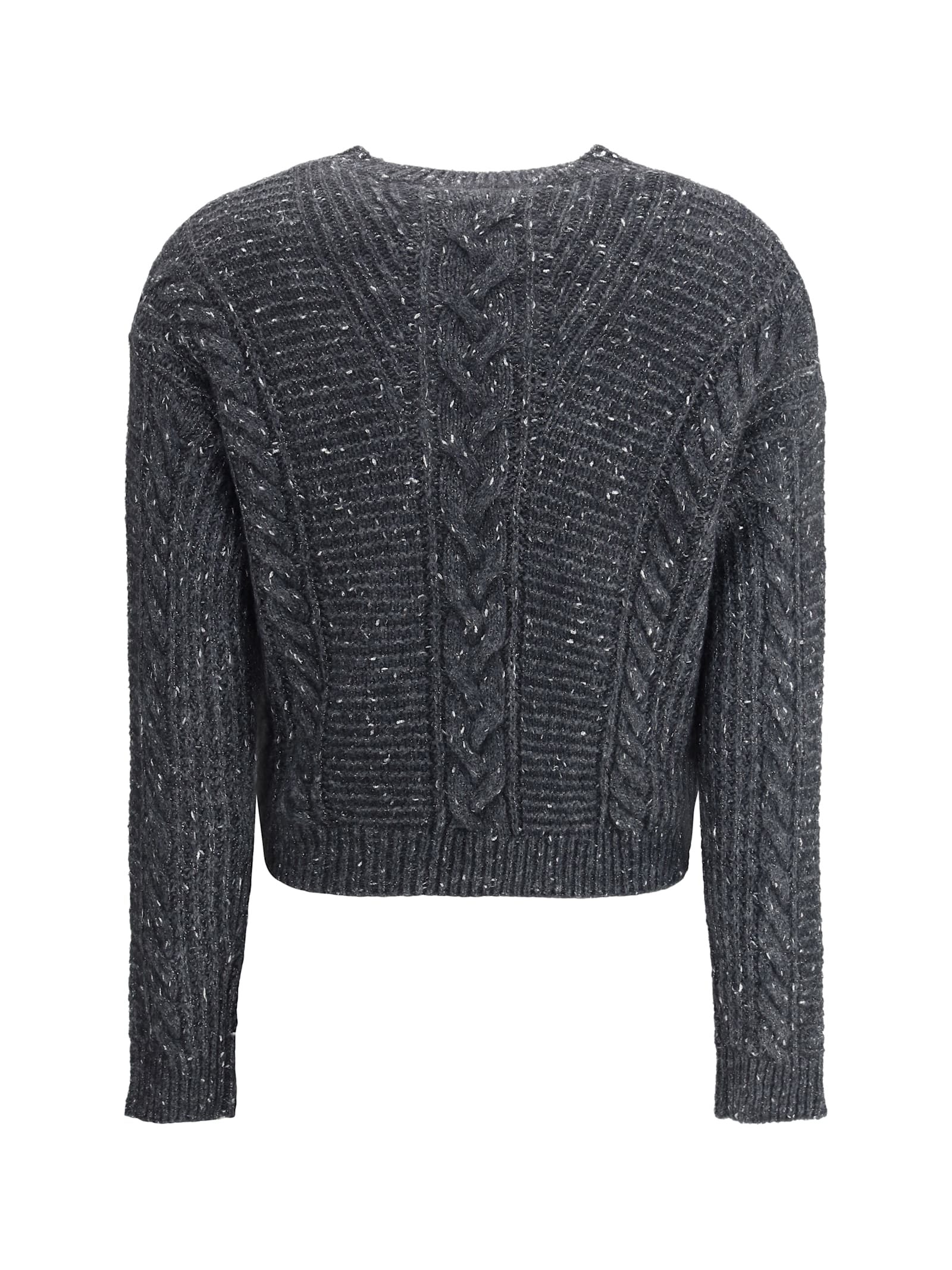 Max Mara Cropped Boxy Sweater In Alpaca-blend Yarn Interwoven With Metallic Fibers In Black