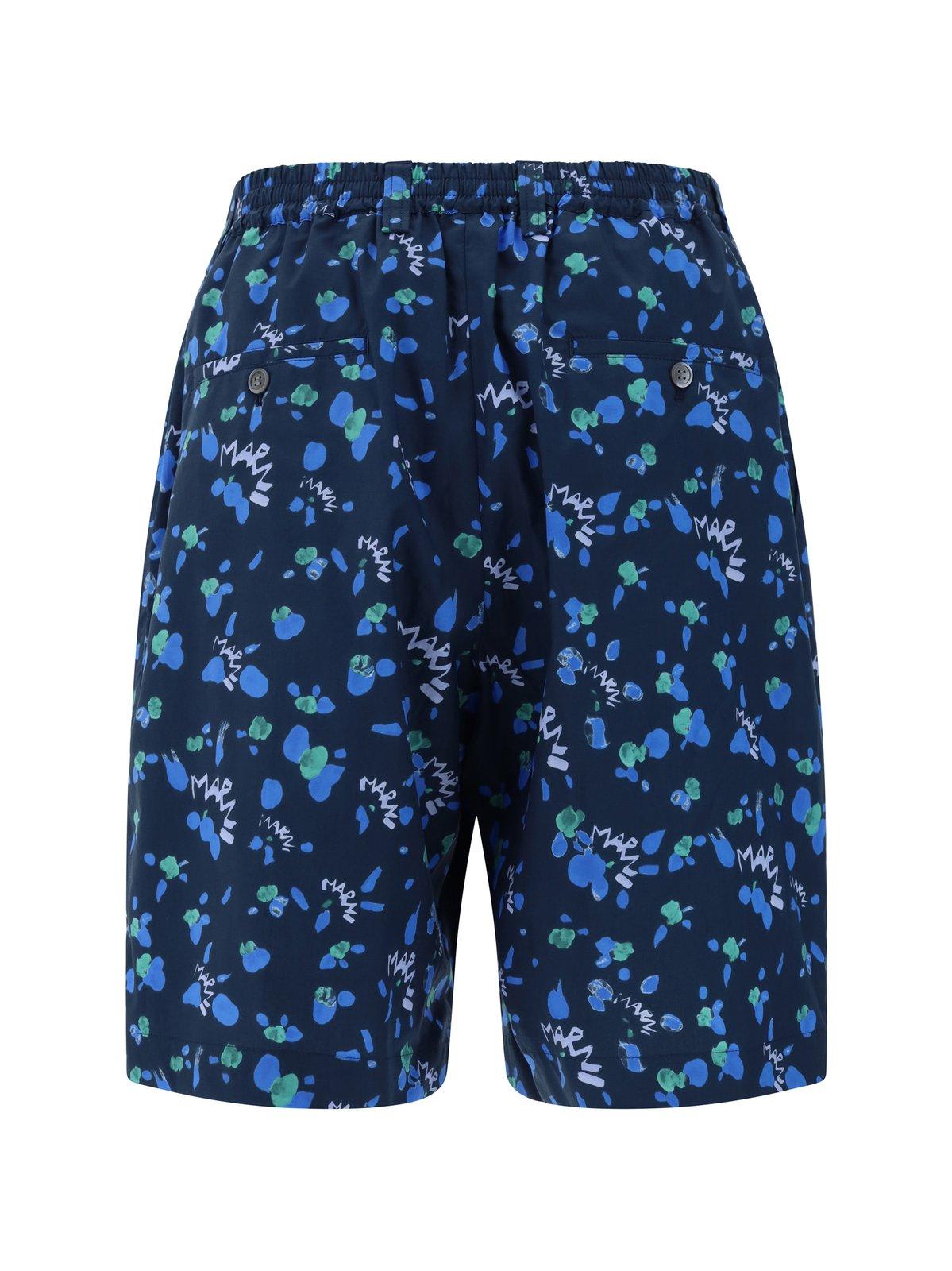 Shop Marni Allover Abstract-print Deck Shorts In Blue