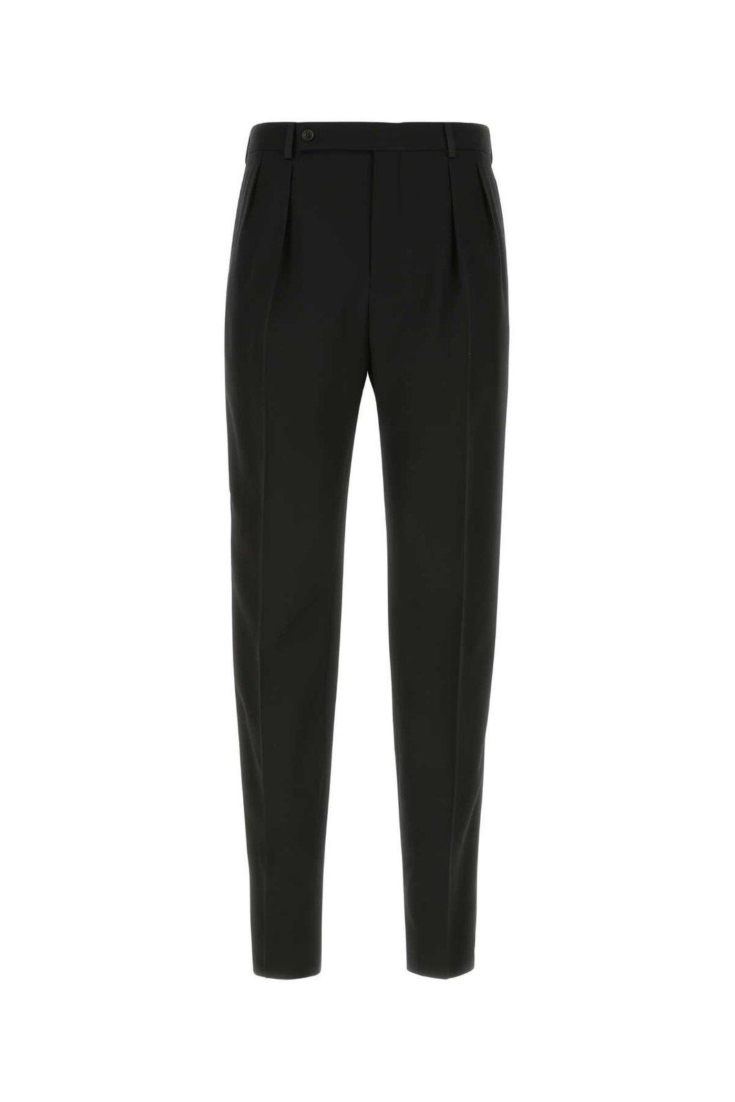 Shop Saint Laurent Button Detailed Straight Leg Trousers In Black