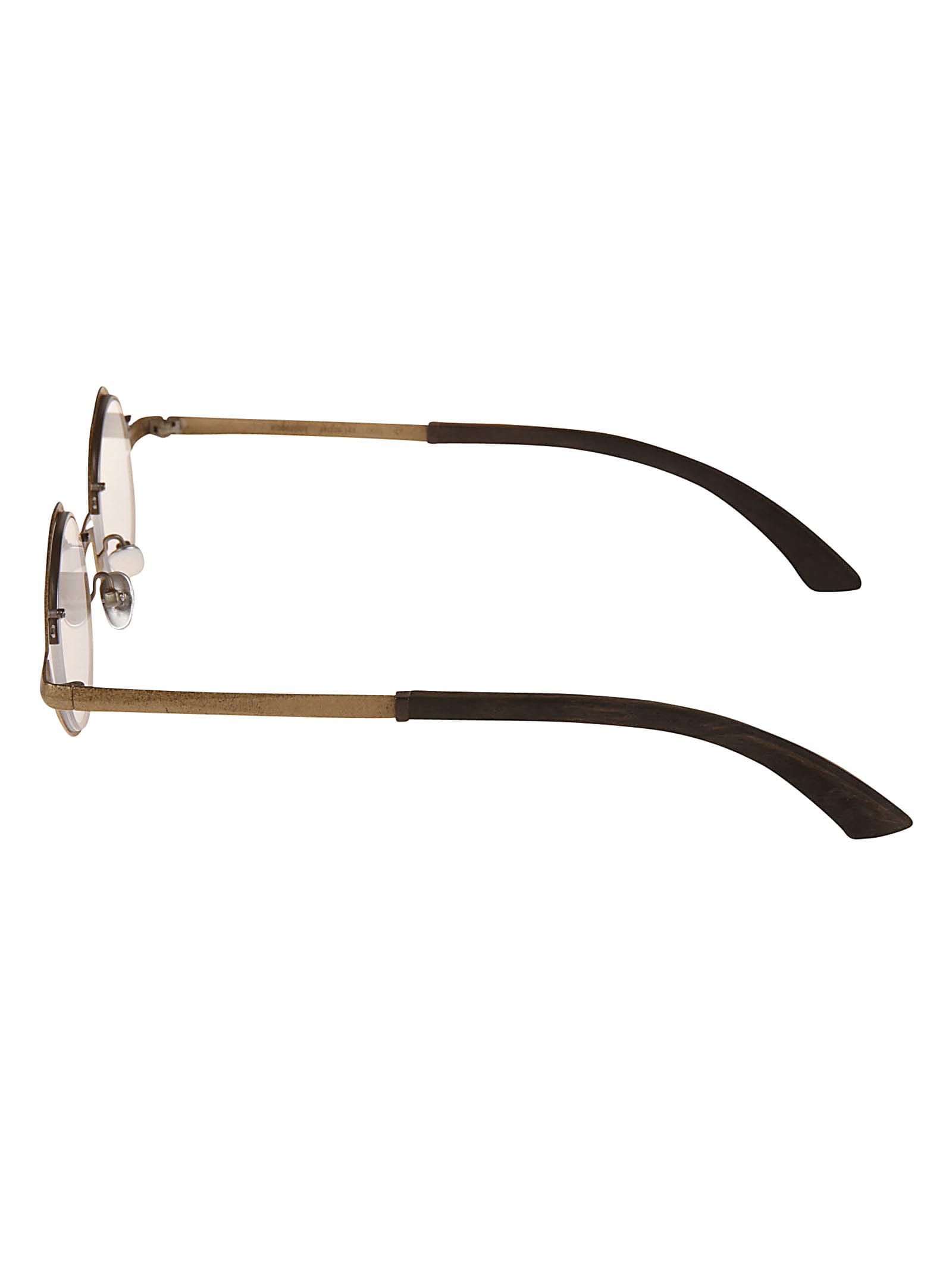 Shop Rigards Leather Detail Round Glasses In Gold