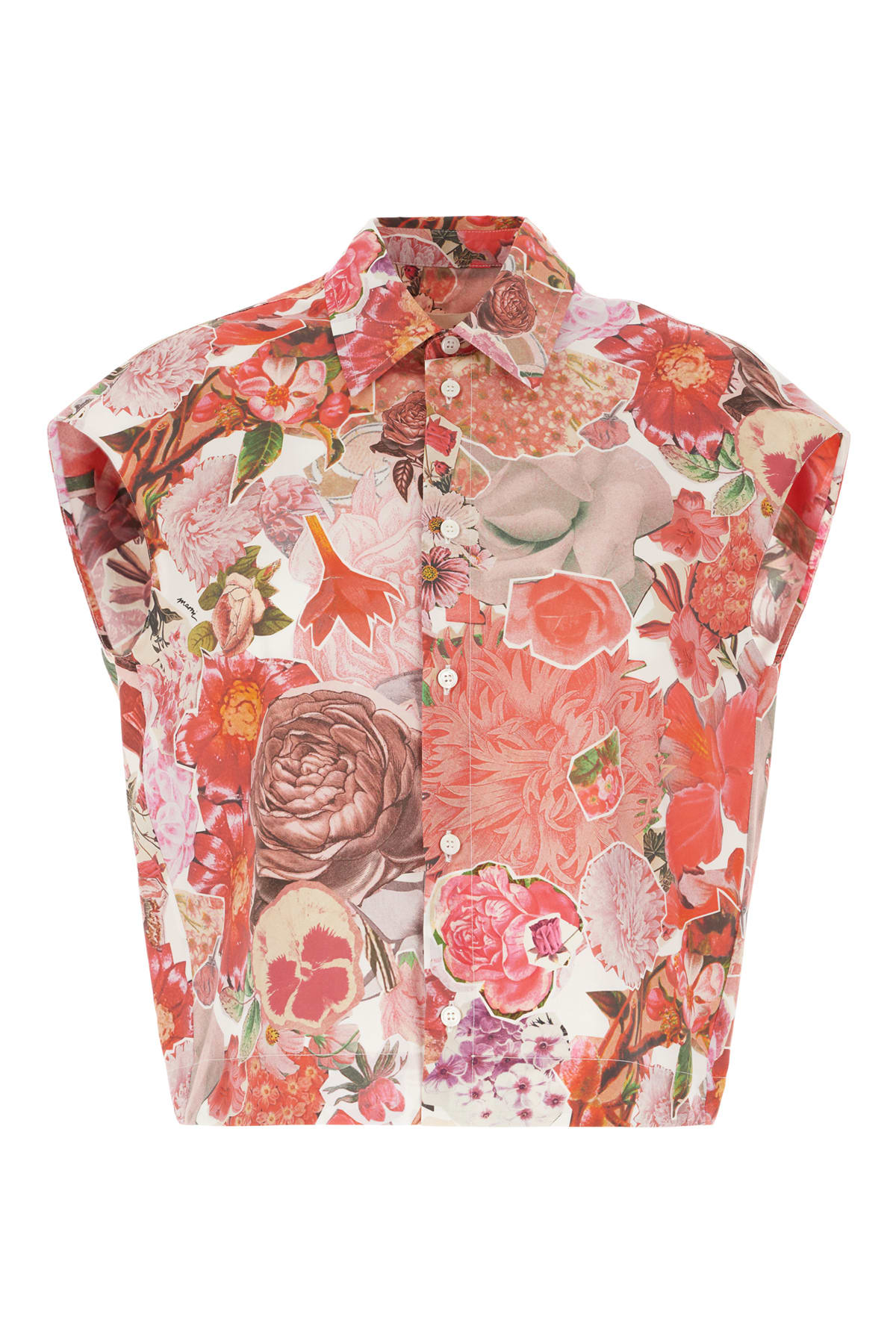 Marni Printed Poplin Sleeveless Shirt In Pink Clematis