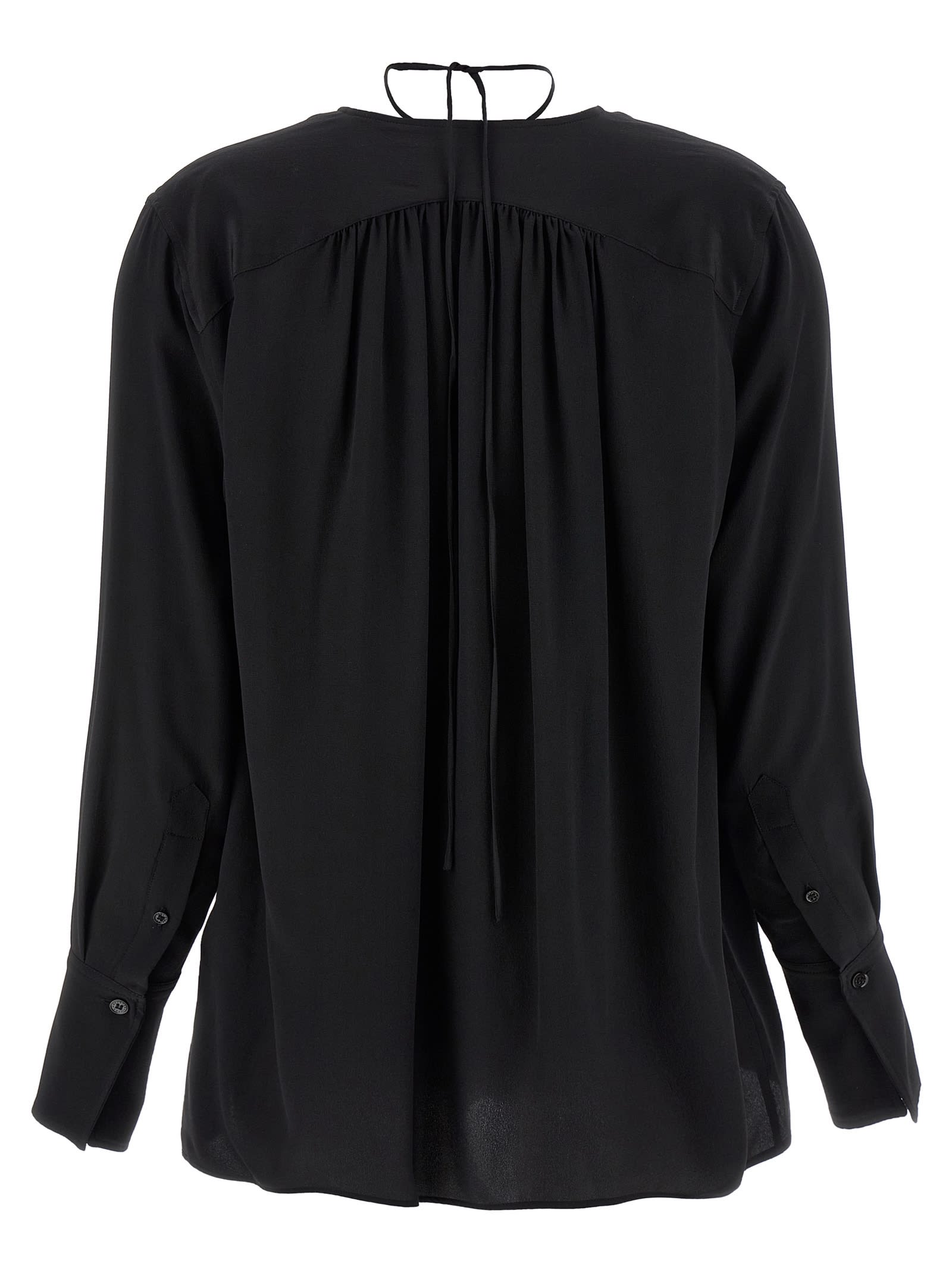 Victoria Beckham Gather Detail Tie Blouse With Gathered Shoulders In Black