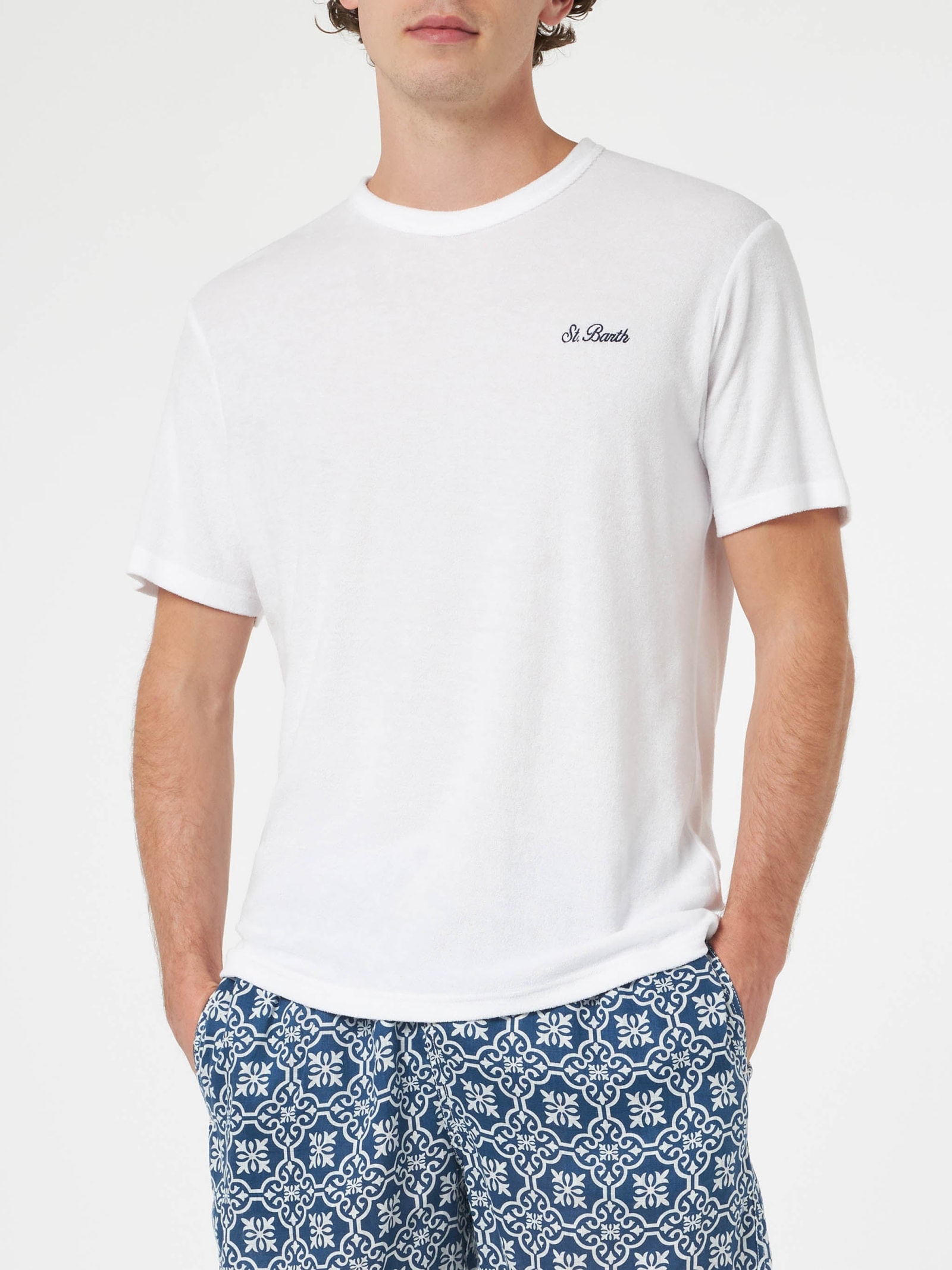 MC2 SAINT BARTH MAN WHITE TERRY T-SHIRT GARY WITH ST. BARTH EMBROIDERY