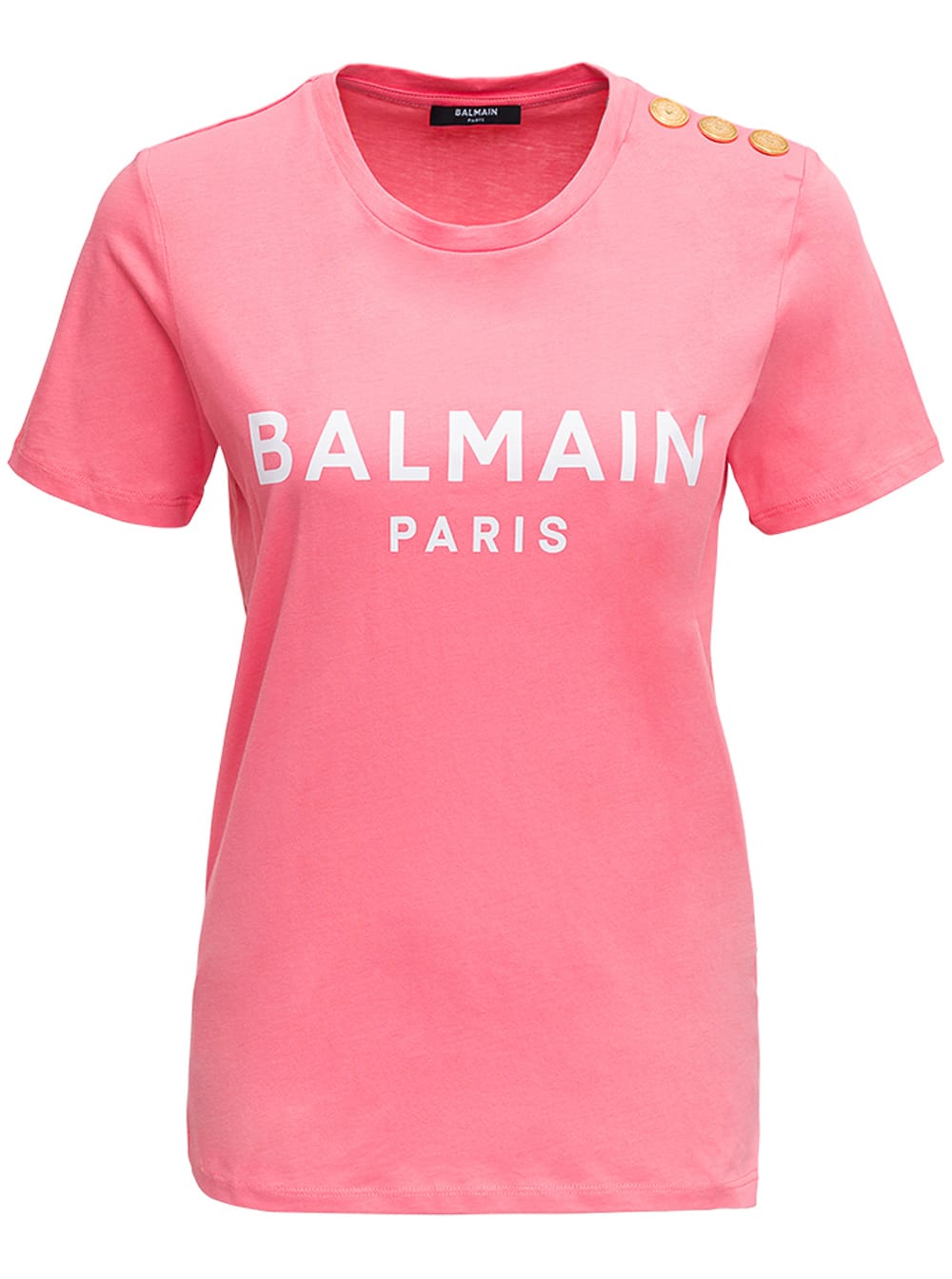 Balmain Pink Cotton T-shirt With Logo Print