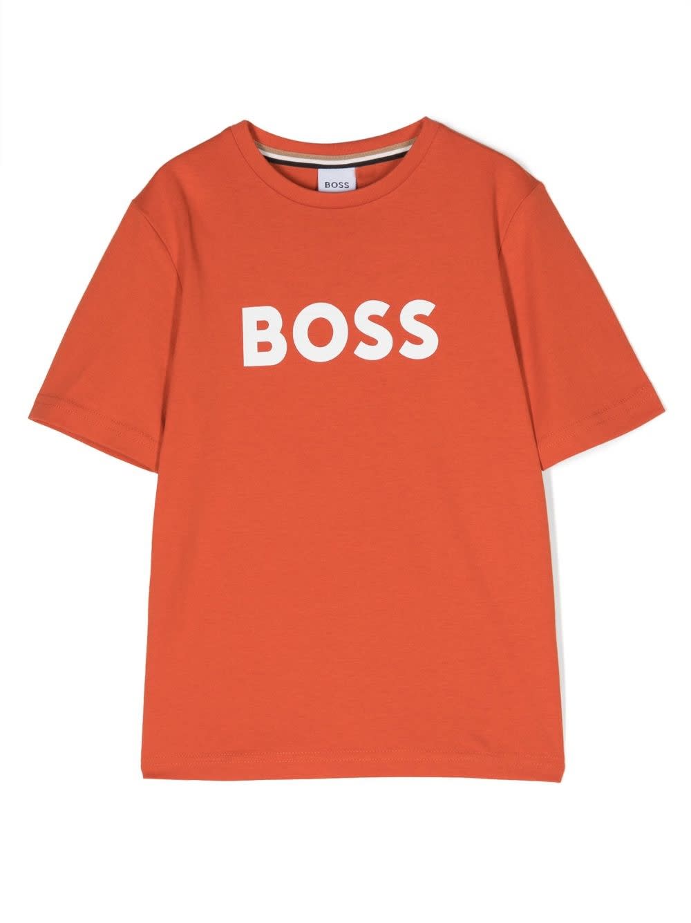 Hugo Boss Kids' Printed T-shirt In Orange