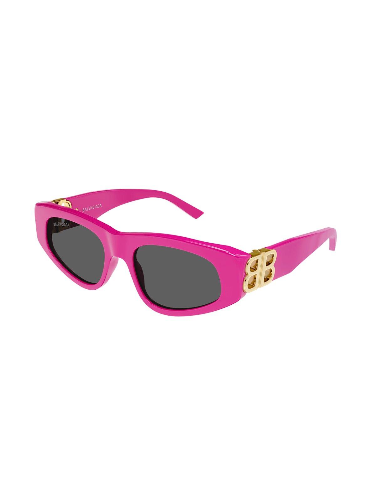 Shop Balenciaga Rectangular Frame Sunglasses In 006 Pink Gold Grey