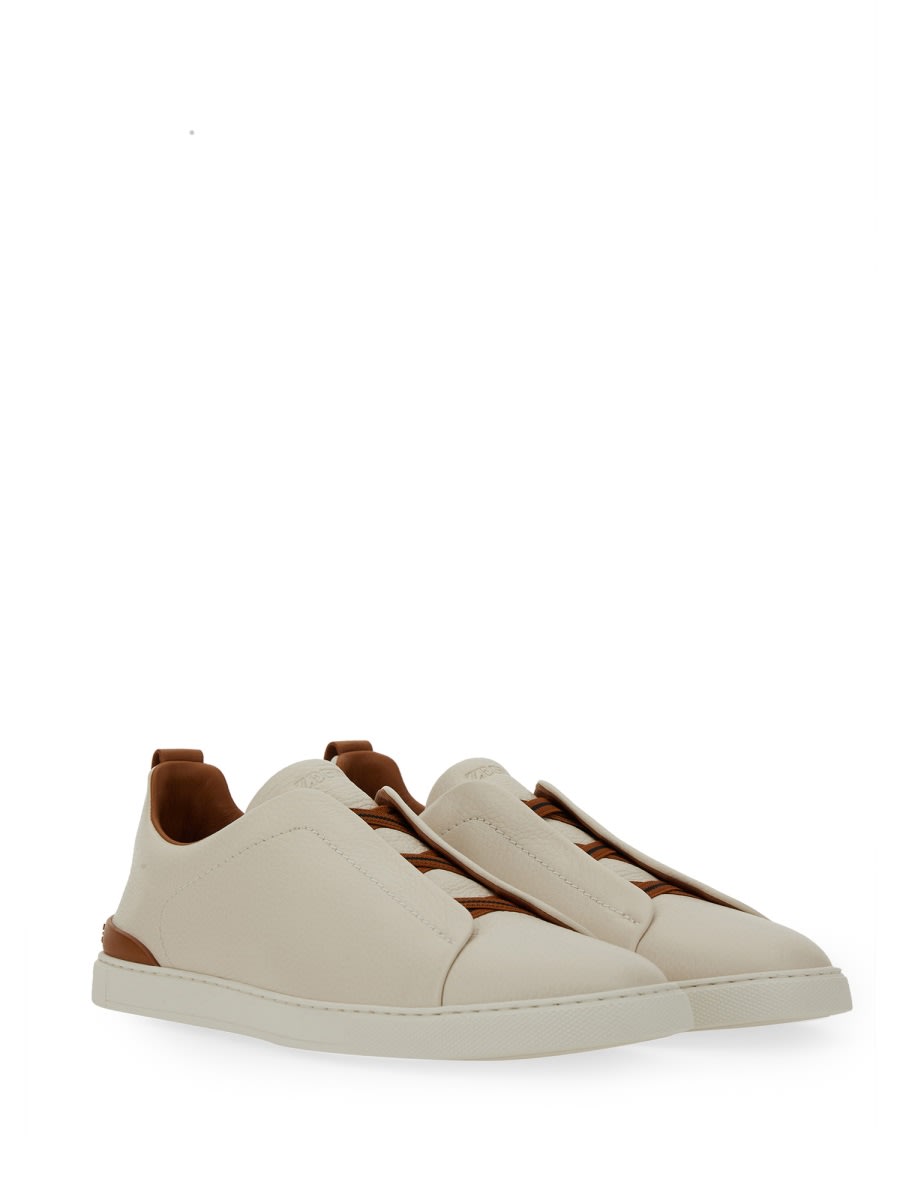 Shop Zegna Low Top Sneaker With Triple Stitch In Beige