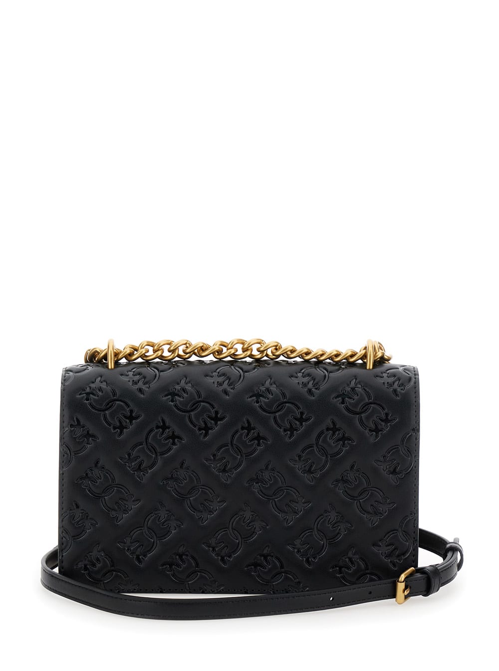 Shop Pinko Love One Black Mini Crossbody Bag With Logo On The Bukle In Leather Woman