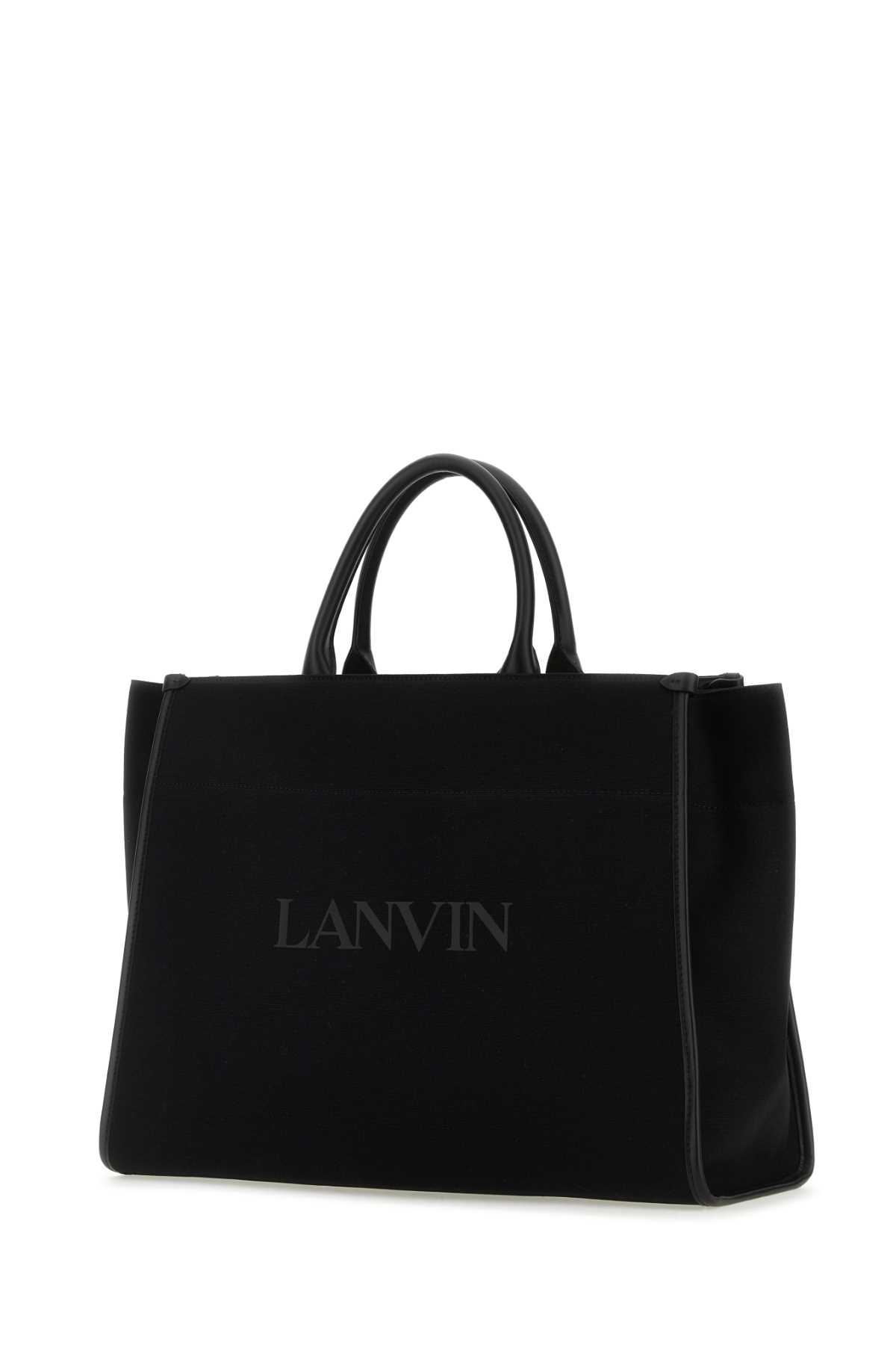 LANVIN BLACK CANVAS MM SHOPPING BAG