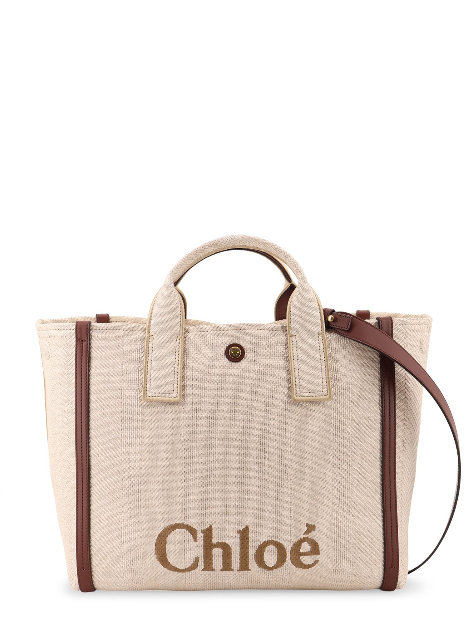 Chloé Chloè Carry Canvas Shoulder Bag With Logo Embroidery