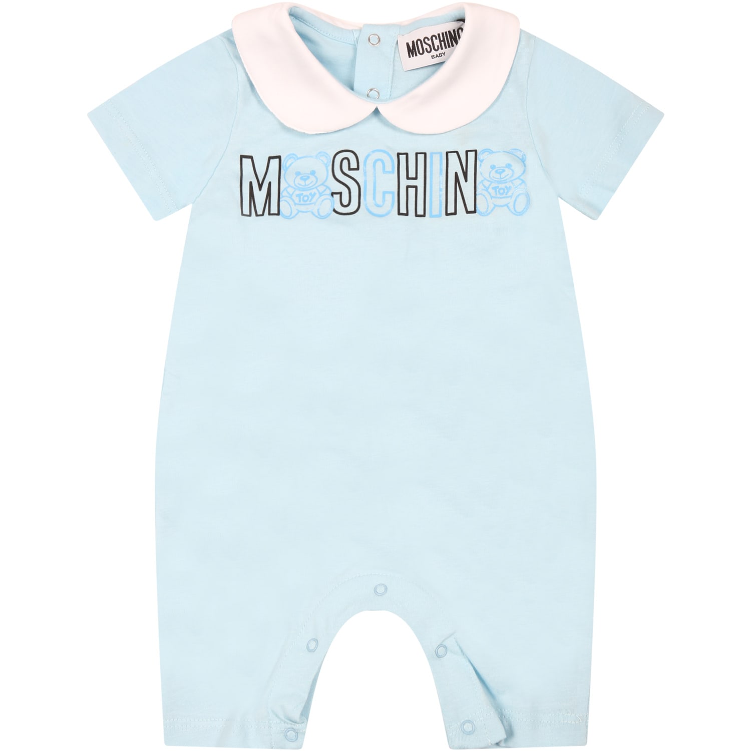 Moschino Light-blue Romper For Baby Boy With Logo